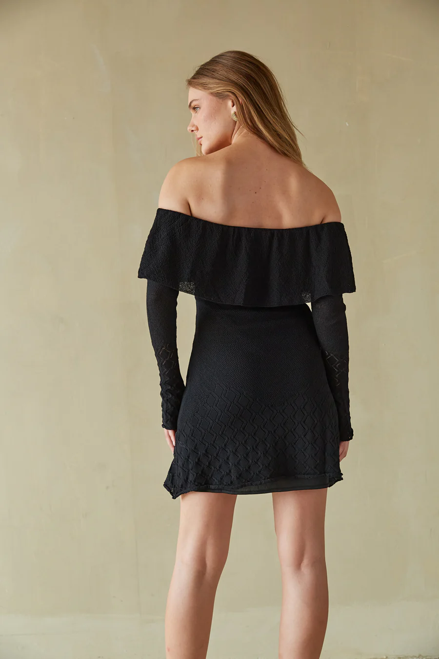 Julia Off the Shoulder Ruffle Sweater Mini Dress - luluinthesky