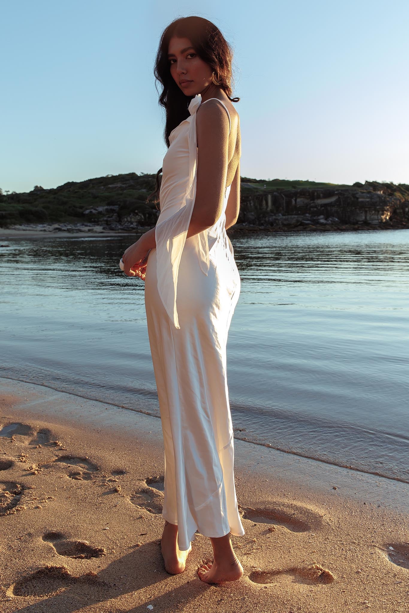 Afterglow Backless Cowl Neck Maxi Dress Off White - luluinthesky