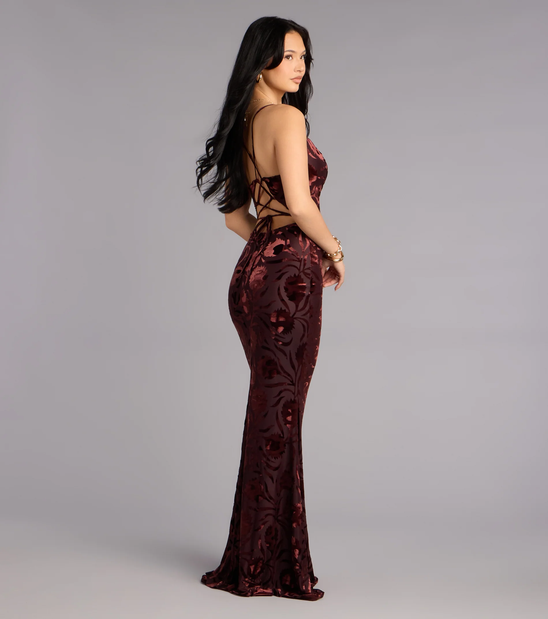 Primrose Velvet Pattern Lace-Up Formal Dress - luluinthesky