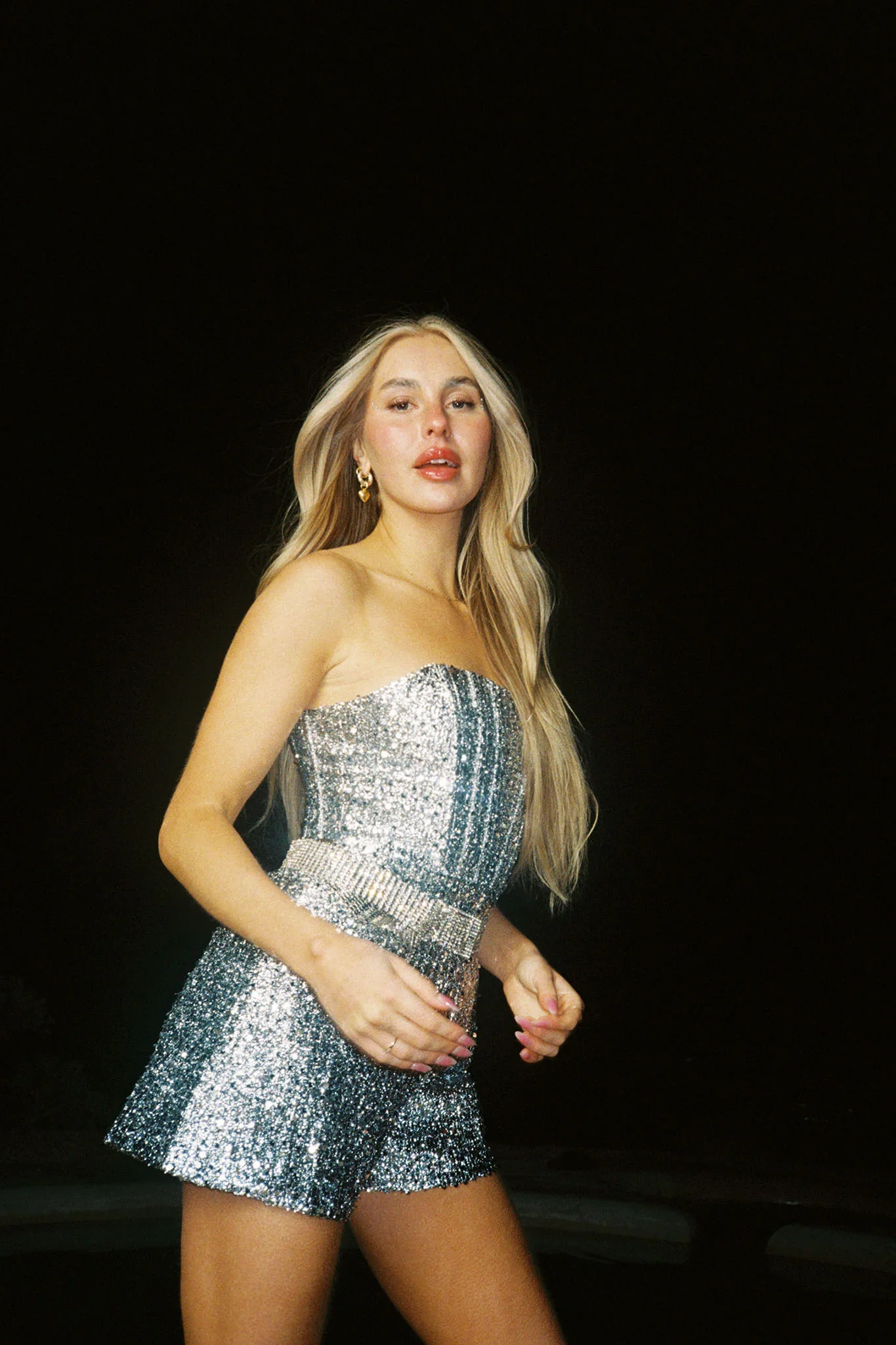 Vivid Dreams Strapless Sequin Romper Silver - luluinthesky