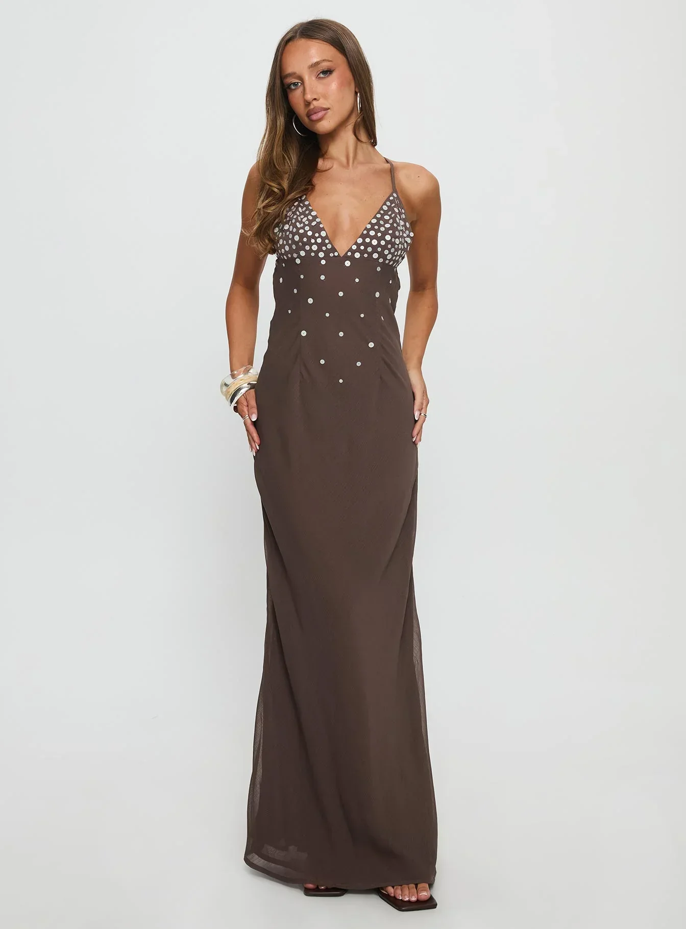 Dannelle Sequin Maxi Dress Brown - luluinthesky