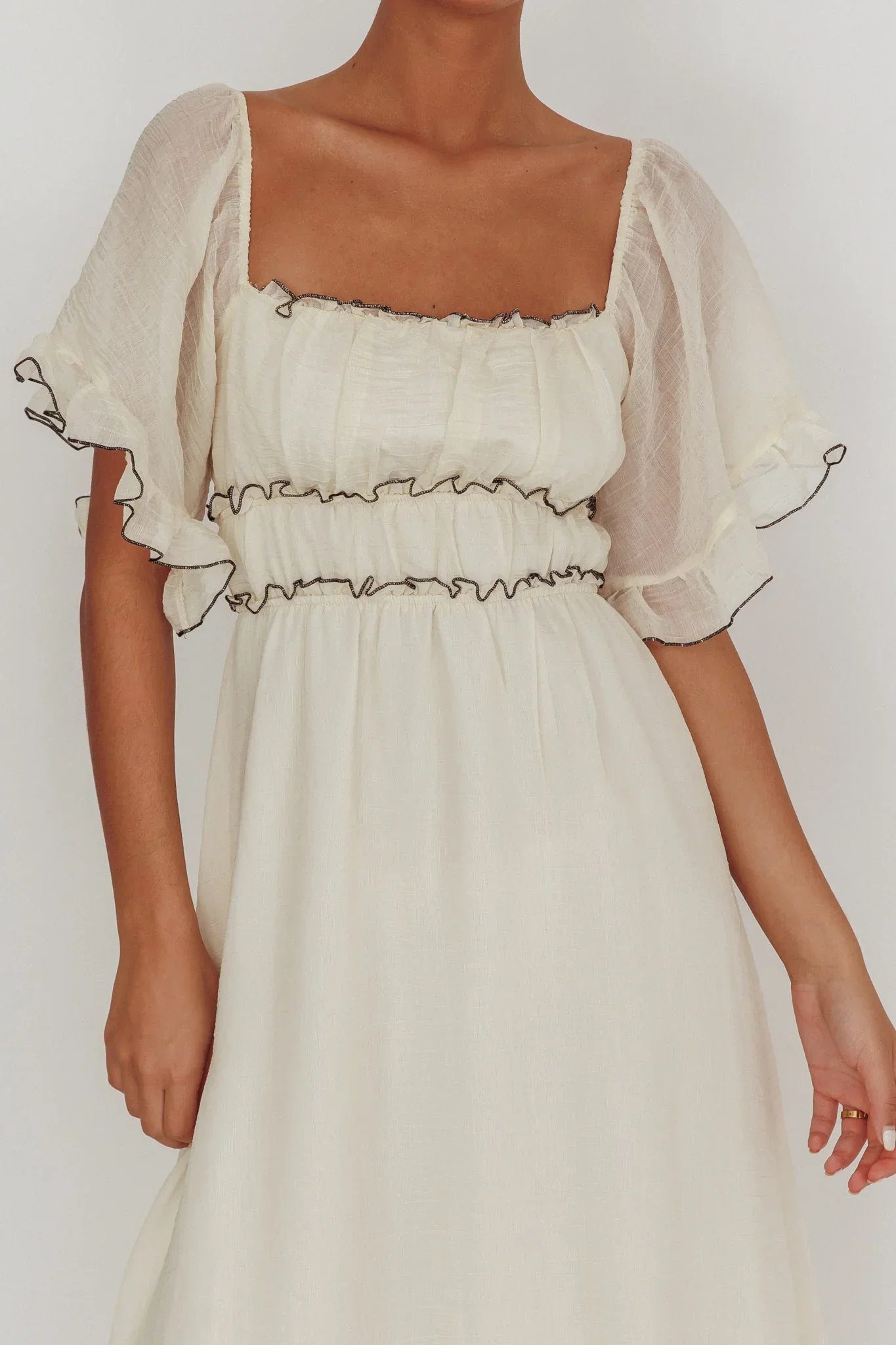 Kathlene Flutter Sleeves Maxi Dress Cream - luluinthesky