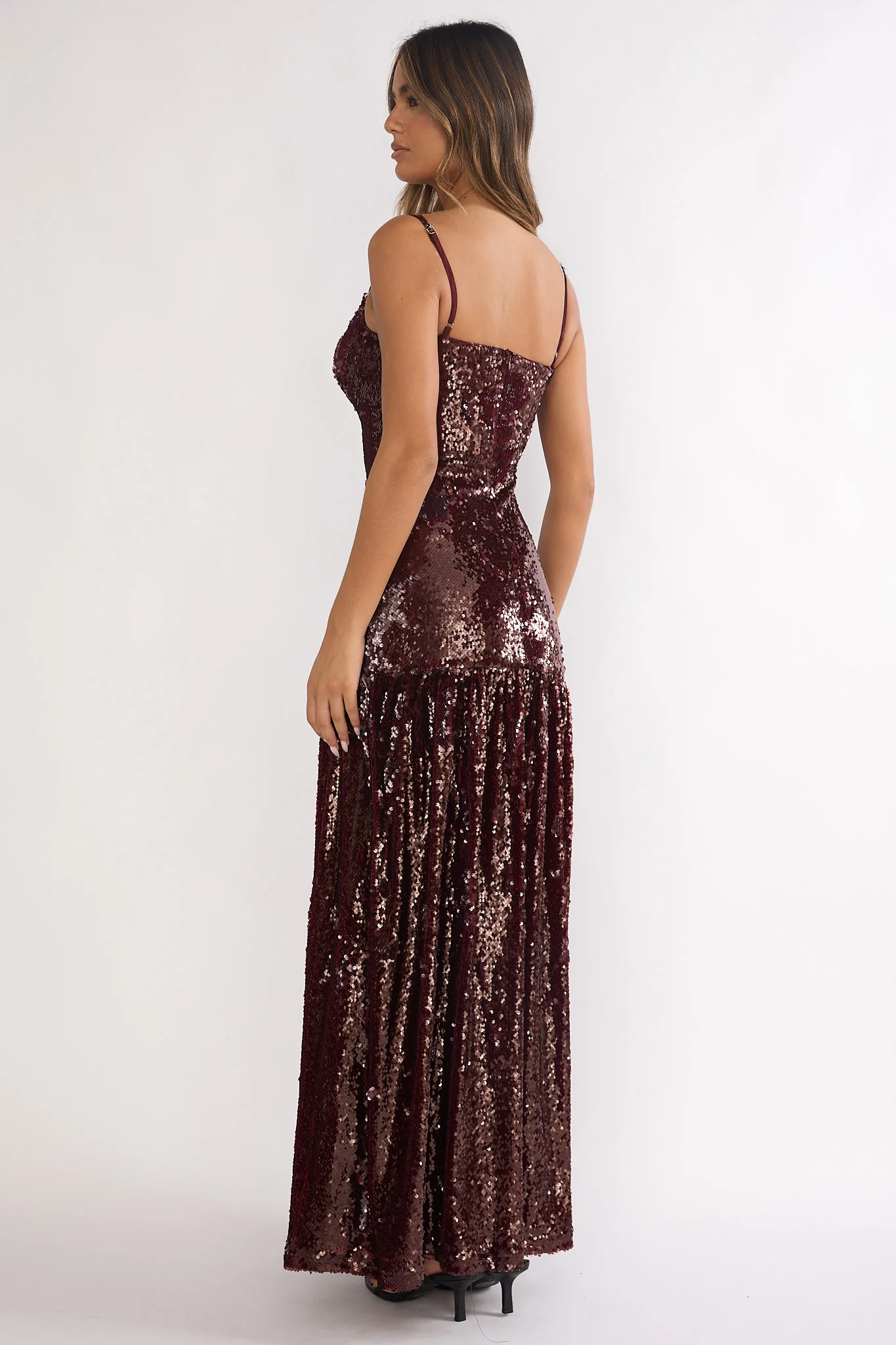 Miller Drop Waist Sequin Maxi Dress Burgundy - luluinthesky