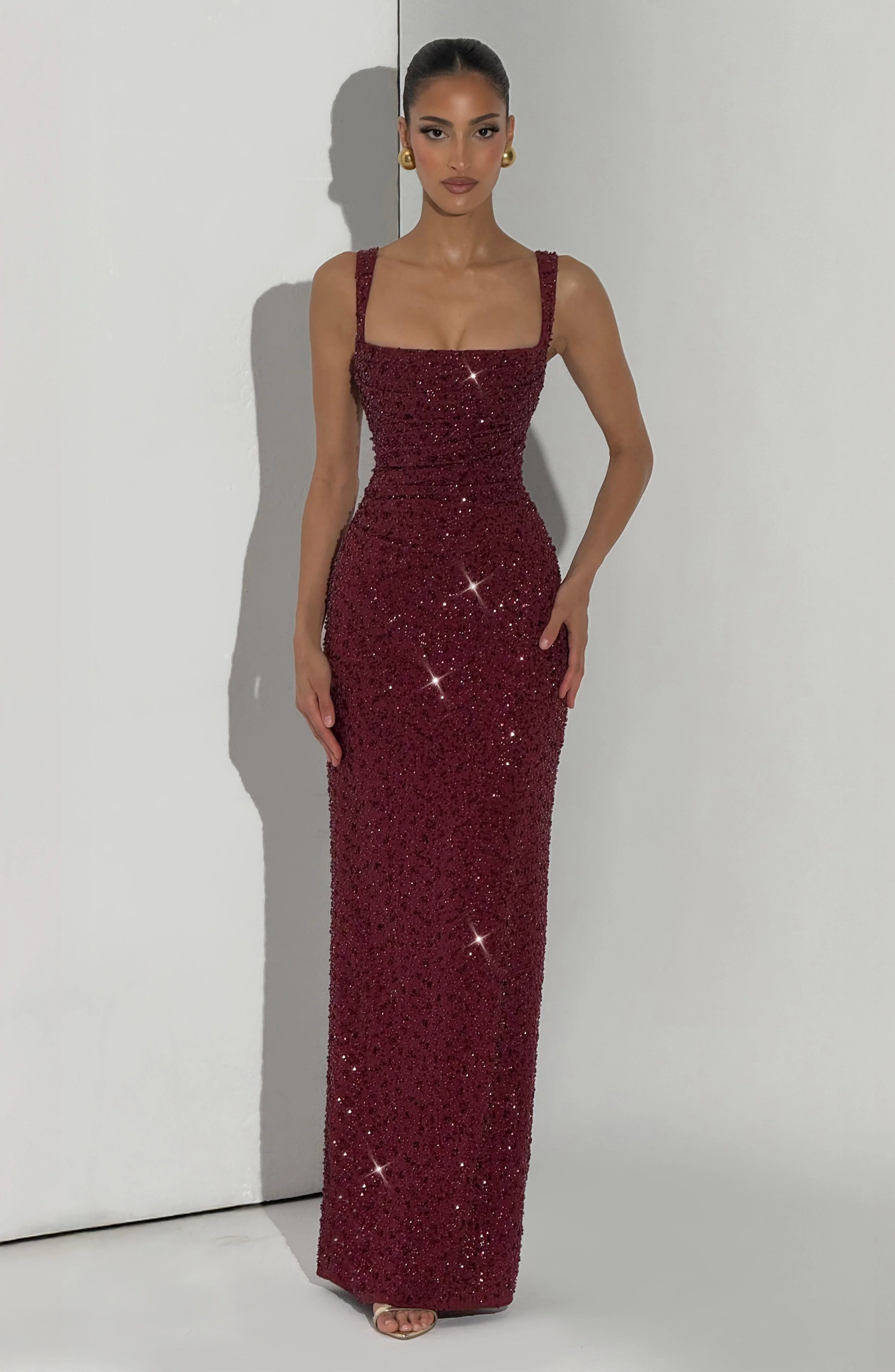 Calanthe Maxi Dress - Burgundy Sparkle - luluinthesky