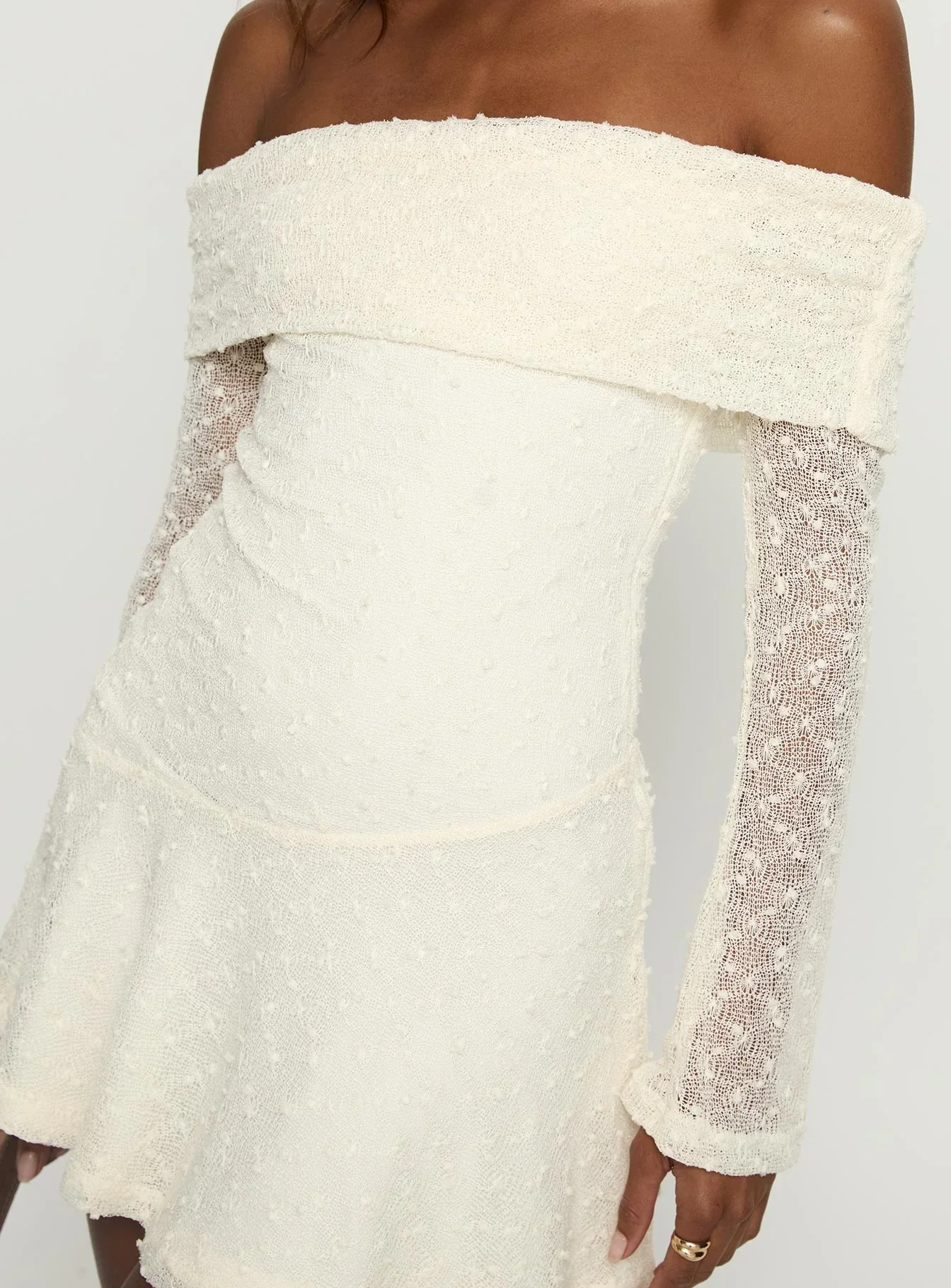 Ivee Off Shoulder Long Sleeve Mini Dress Cream - luluinthesky