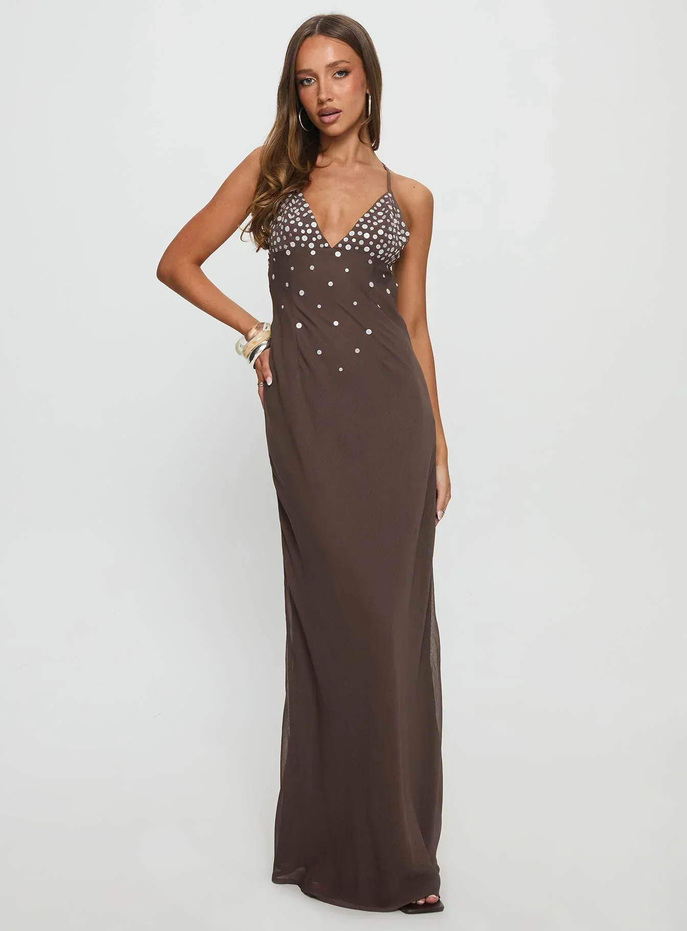 Dannelle Sequin Maxi Dress Brown - luluinthesky