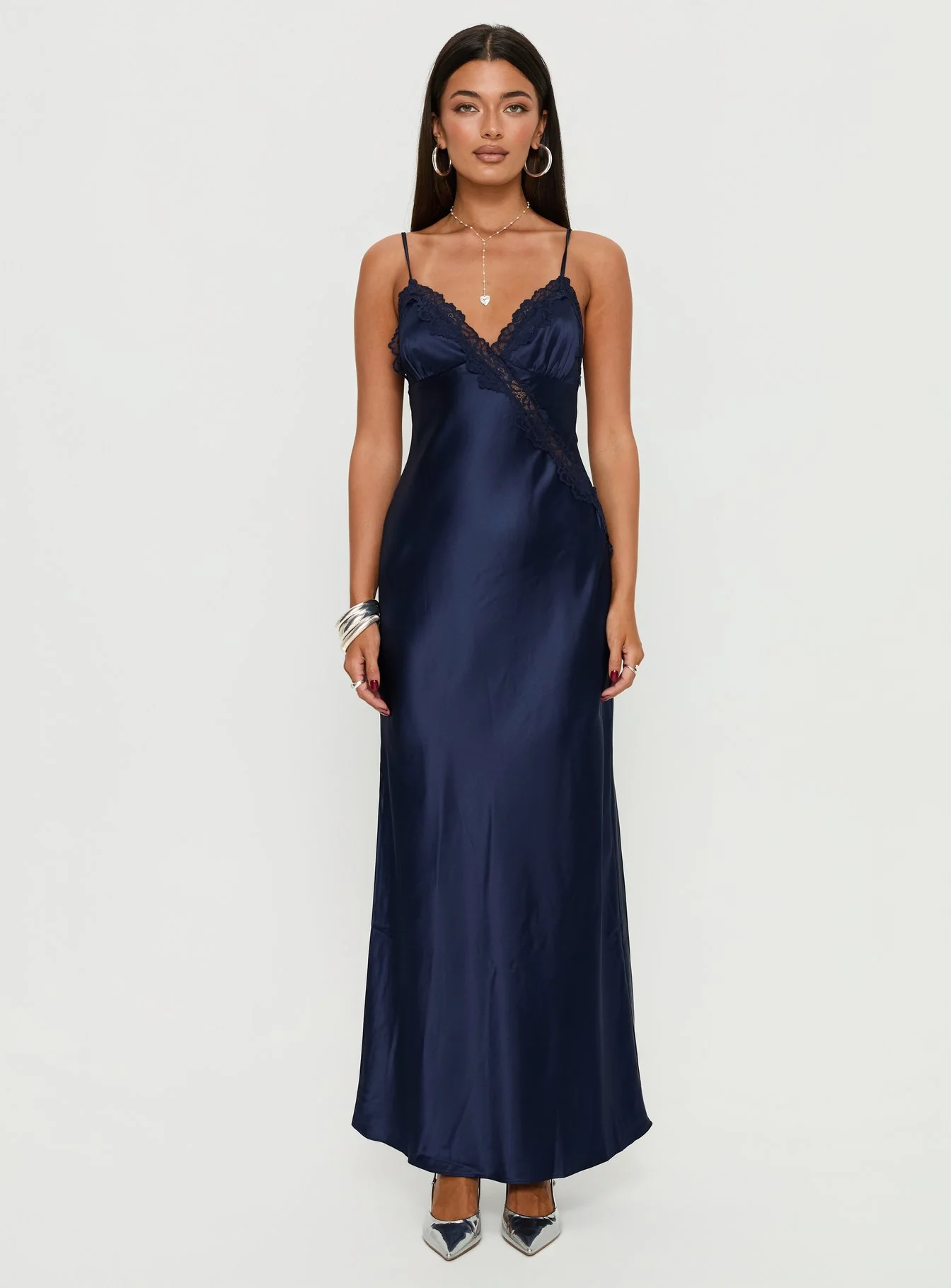 Madelene Lace V Neck Maxi Dress Navy - luluinthesky