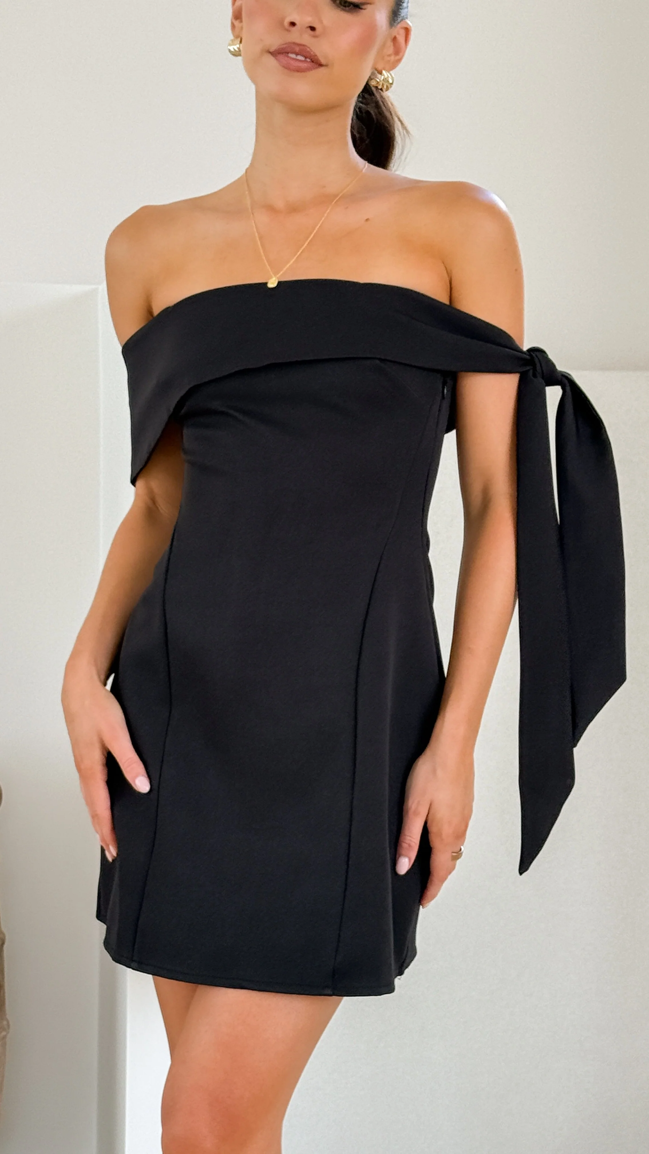 Halen Off Shoulder Mini Dress - Black - luluinthesky