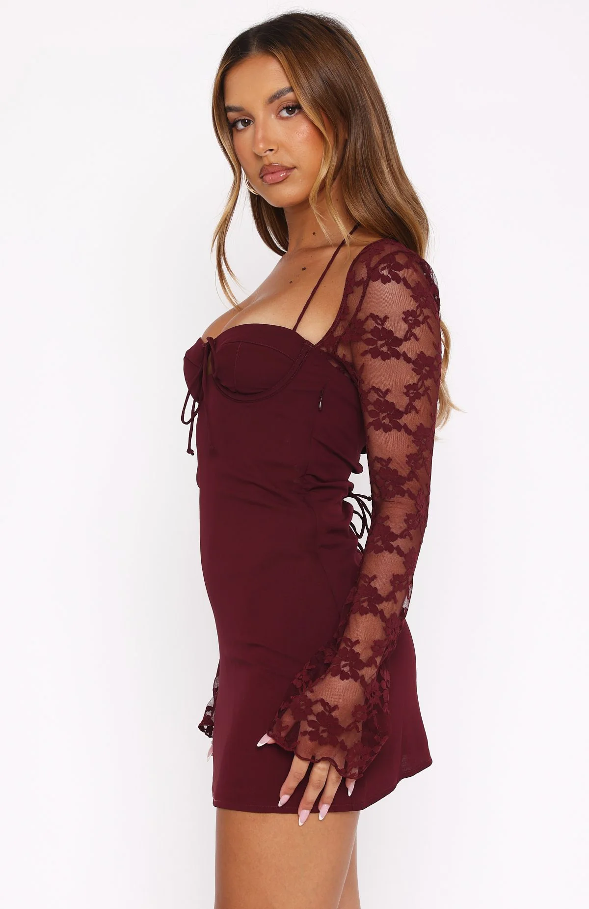 Won't Hide Long Sleeve Mini Dress Wine - luluinthesky