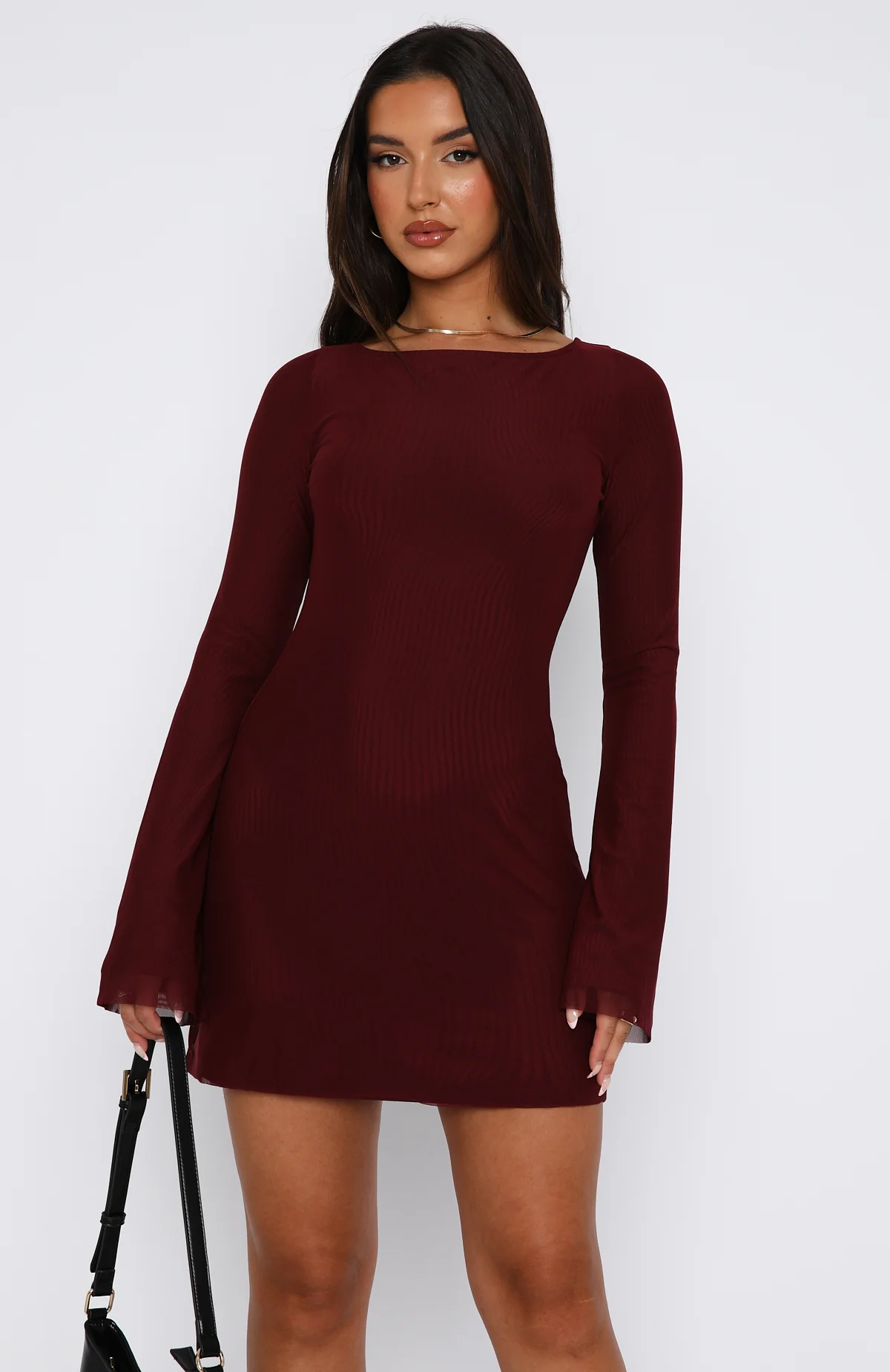 Excuse Me Miss Long Sleeve Mini Dress Wine - luluinthesky