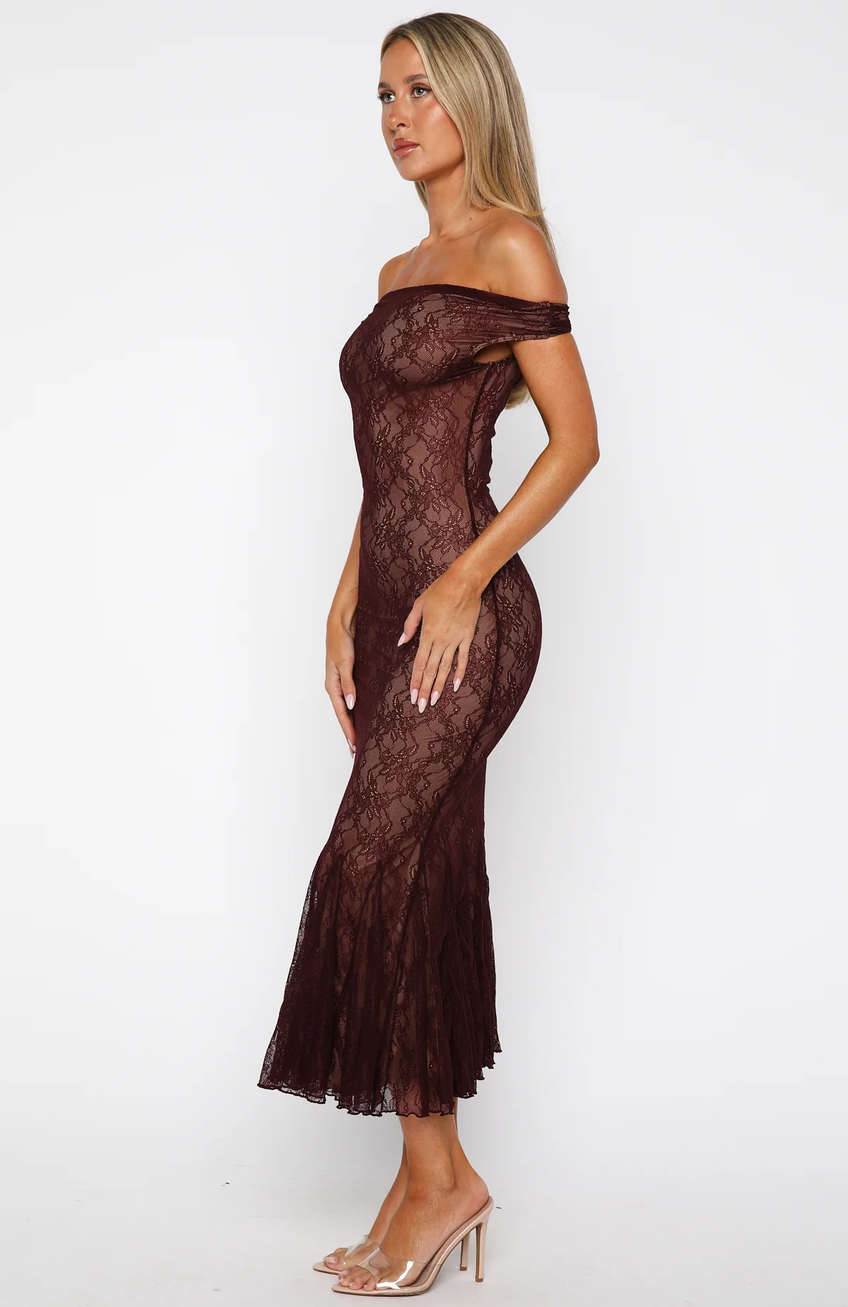 Defied The Odds Off Shoulder Lace Maxi Dress Wine - luluinthesky