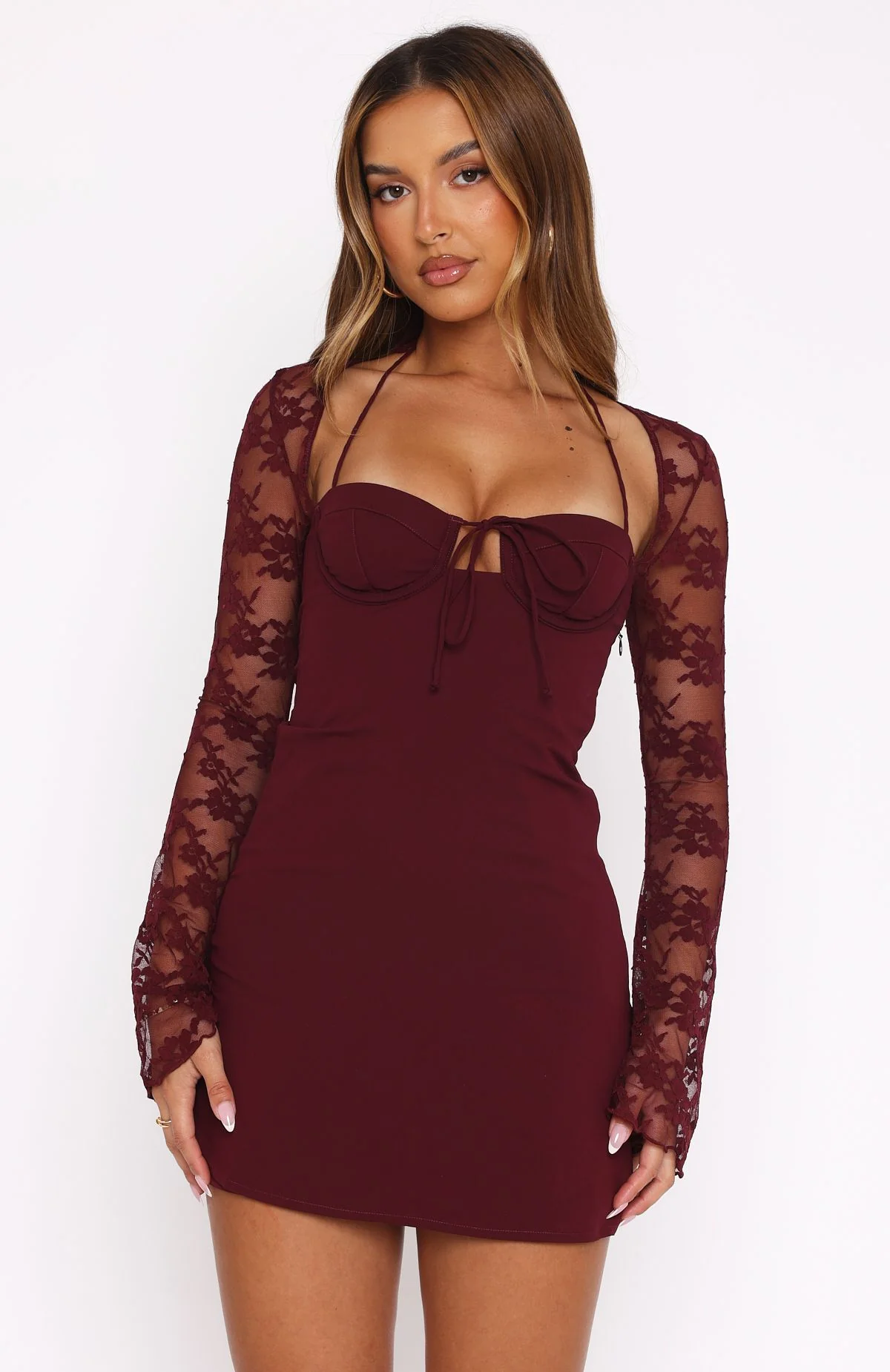 Won't Hide Long Sleeve Mini Dress Wine - luluinthesky