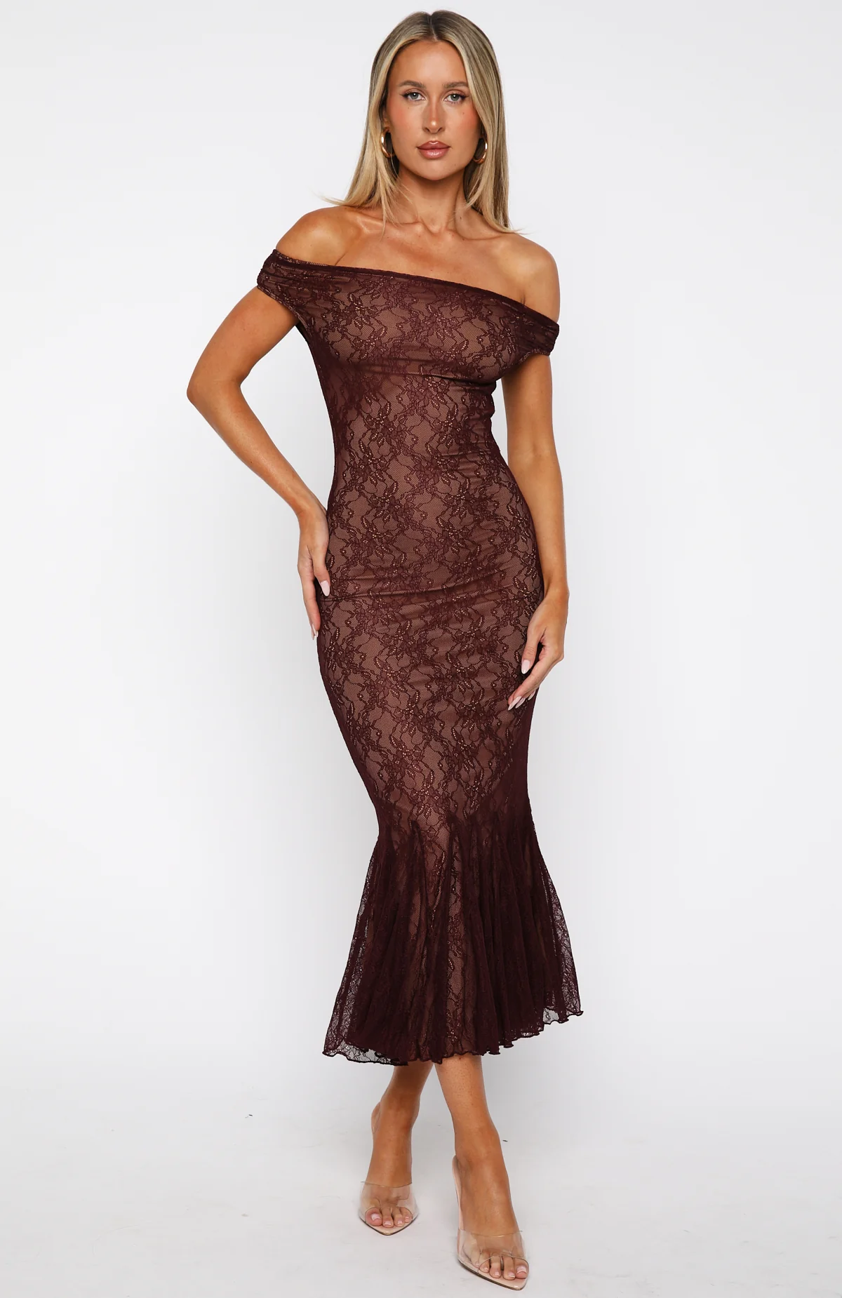Defied The Odds Off Shoulder Lace Maxi Dress Wine - luluinthesky