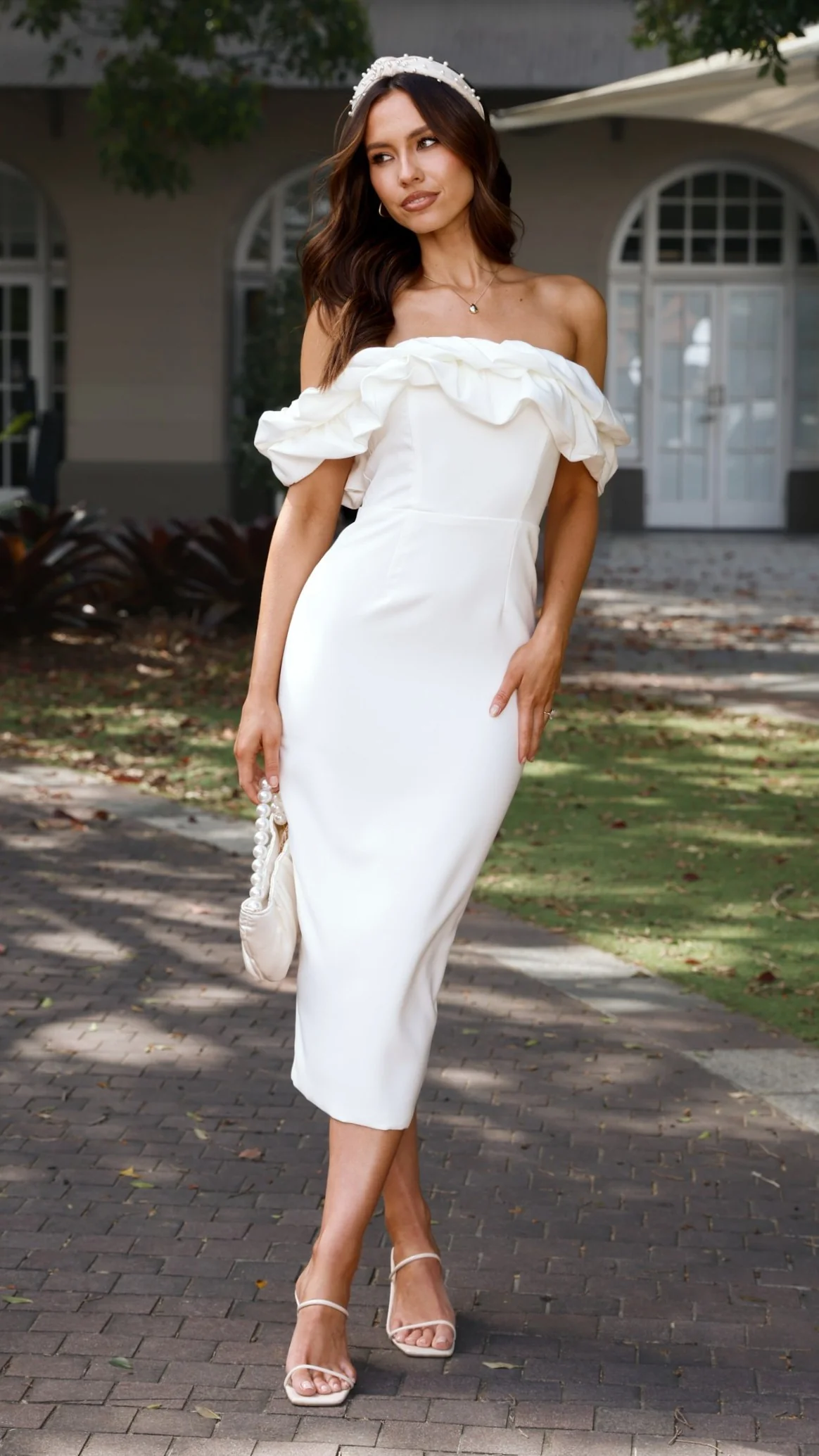 Bernadette Midi Dress - White - luluinthesky