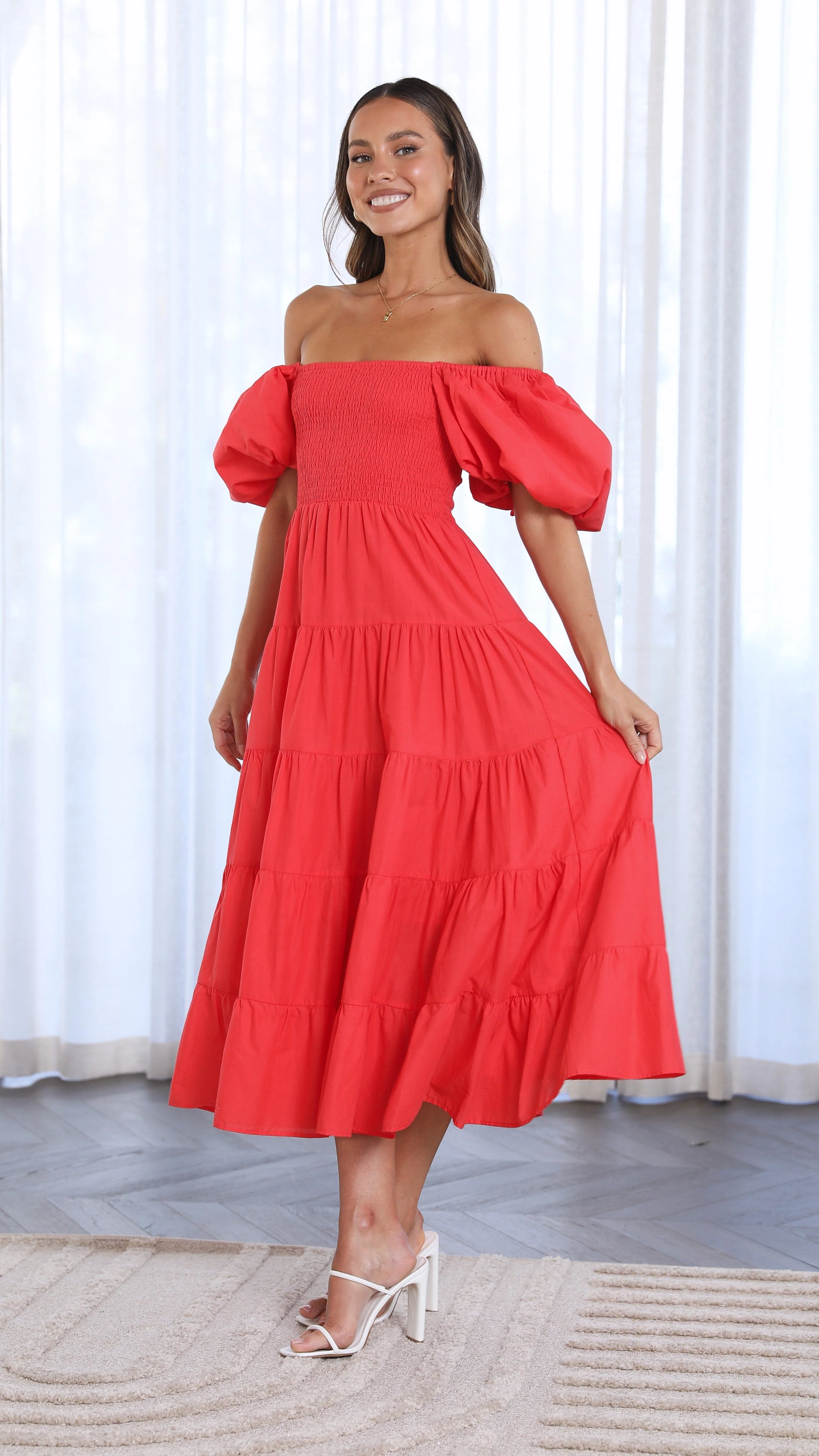 Chyna Midi Dress - Red - luluinthesky