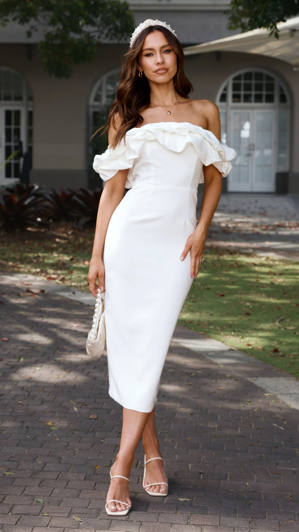 Bernadette Midi Dress - White - luluinthesky