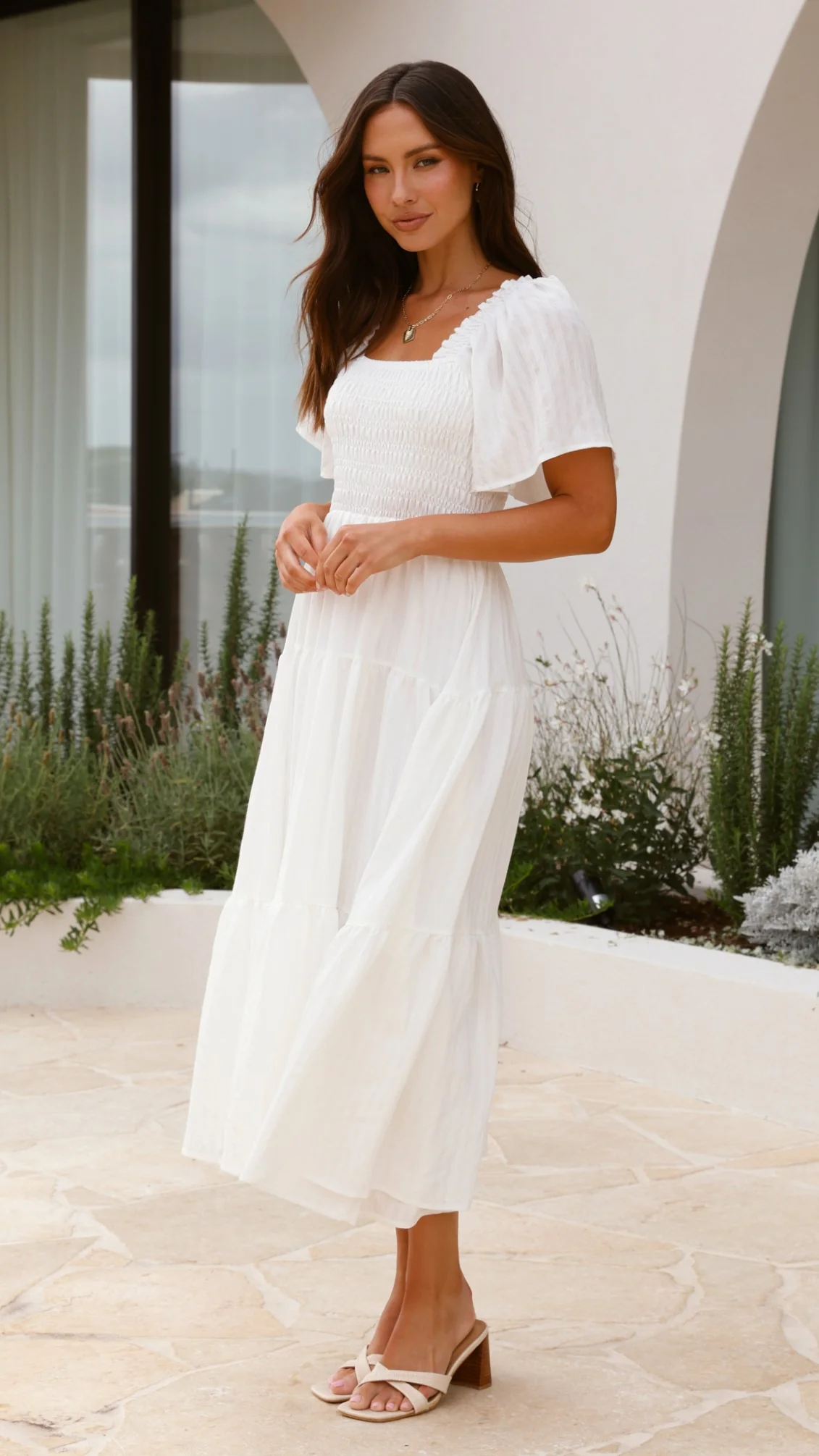 Lainey Midi Dress - White - luluinthesky