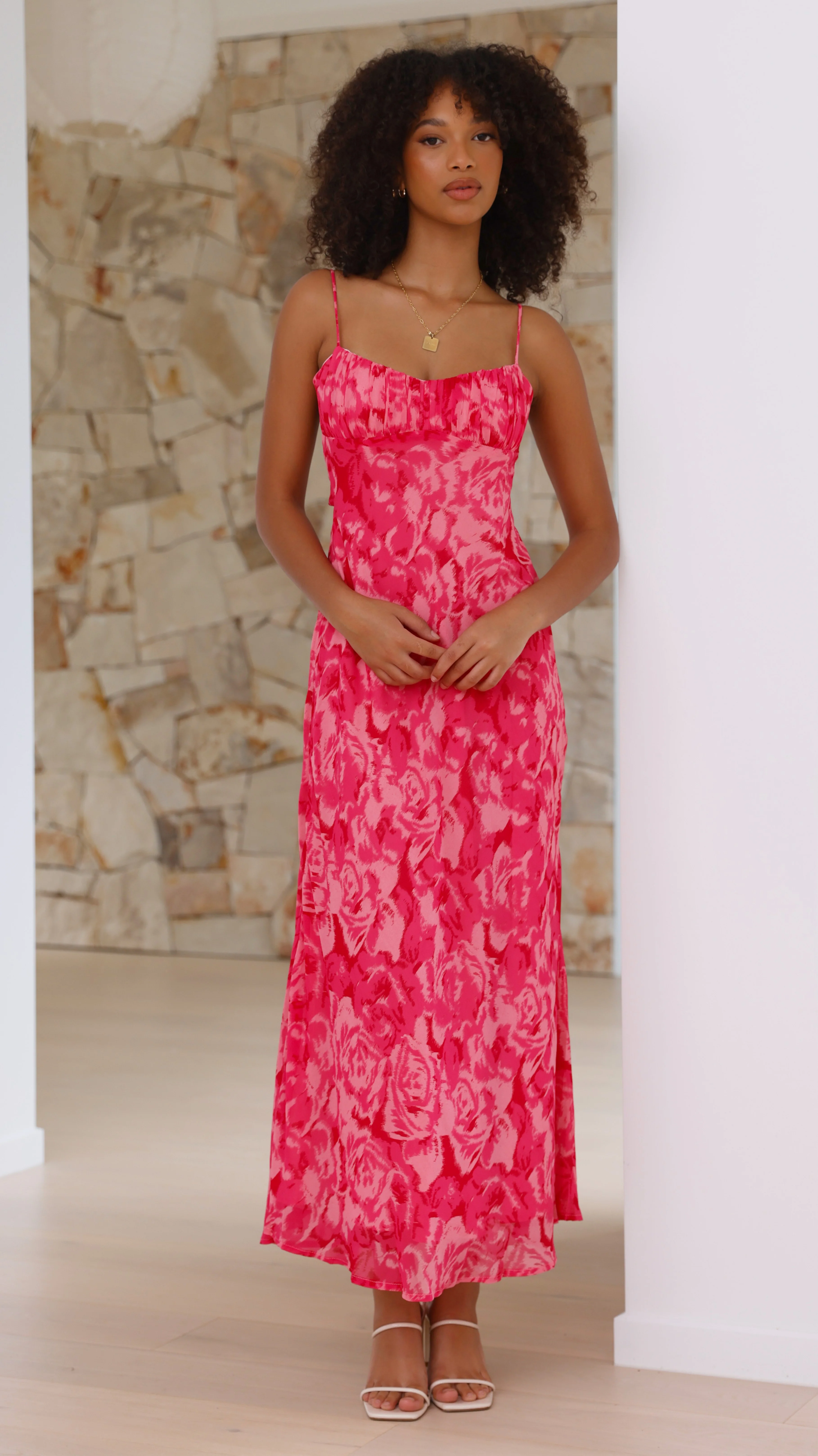 Margie Midi Dress - Pink Floral - luluinthesky