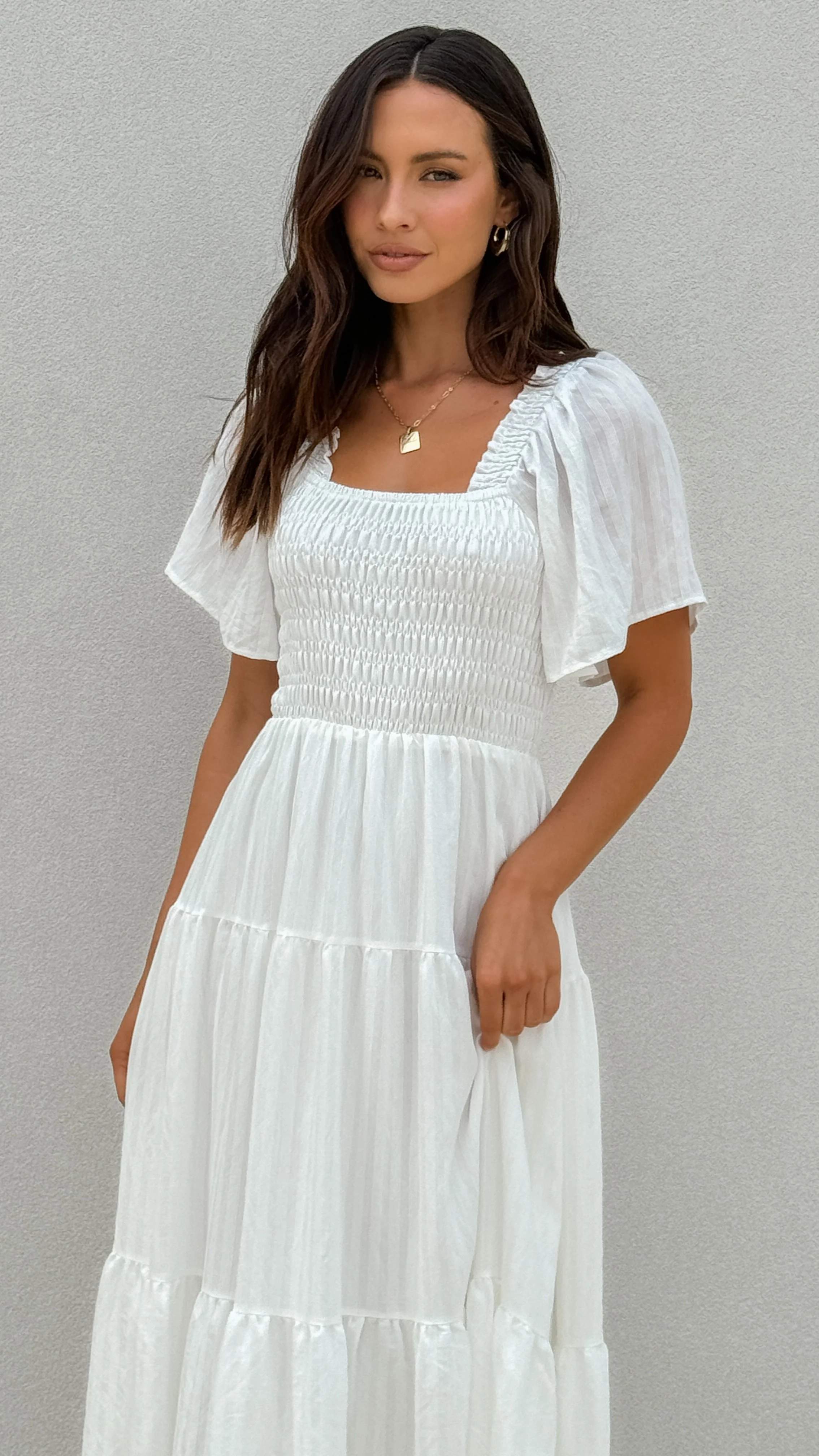 Lainey Midi Dress - White - luluinthesky