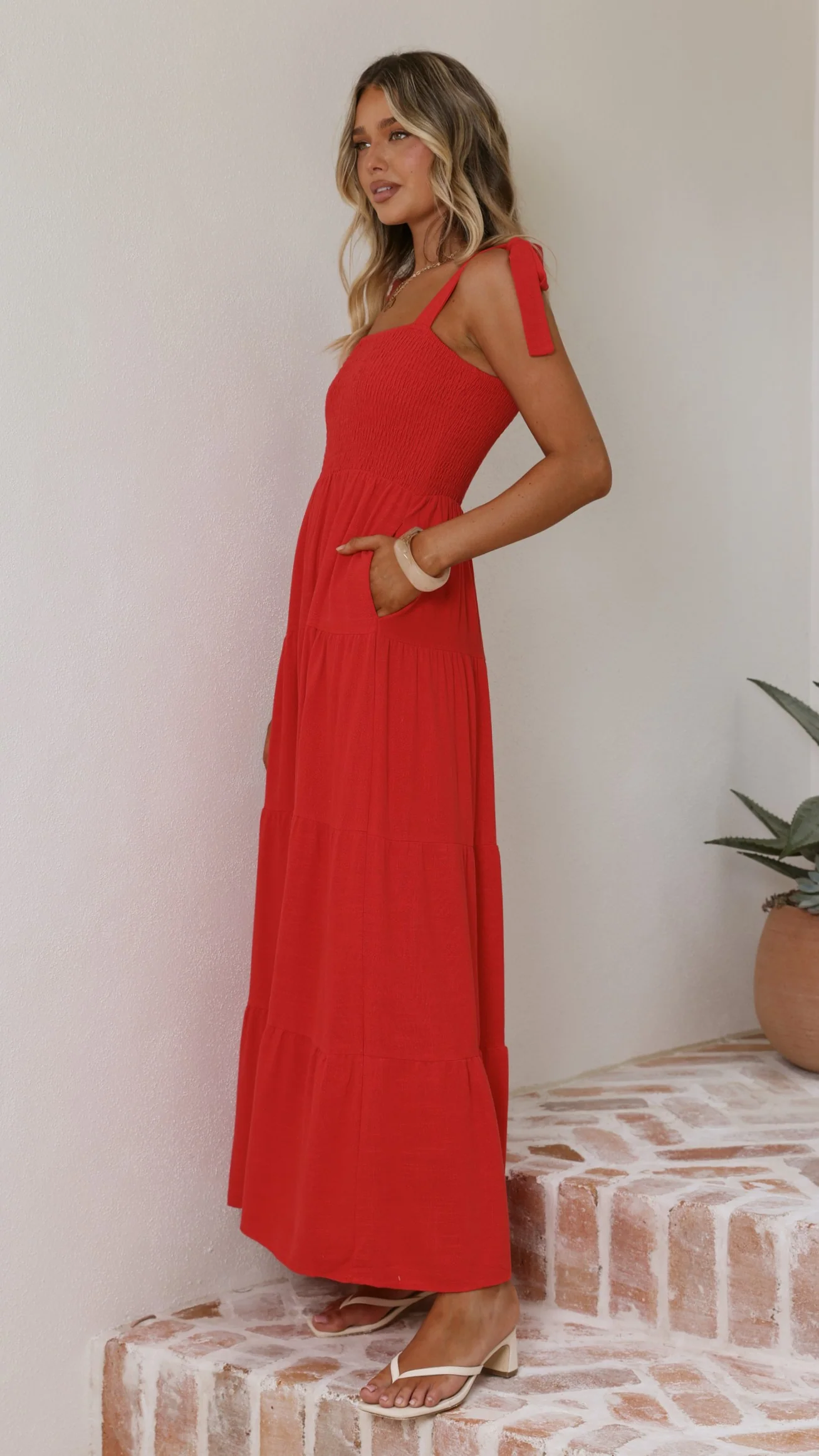 Carlina Tiered Maxi Dress - Red - luluinthesky