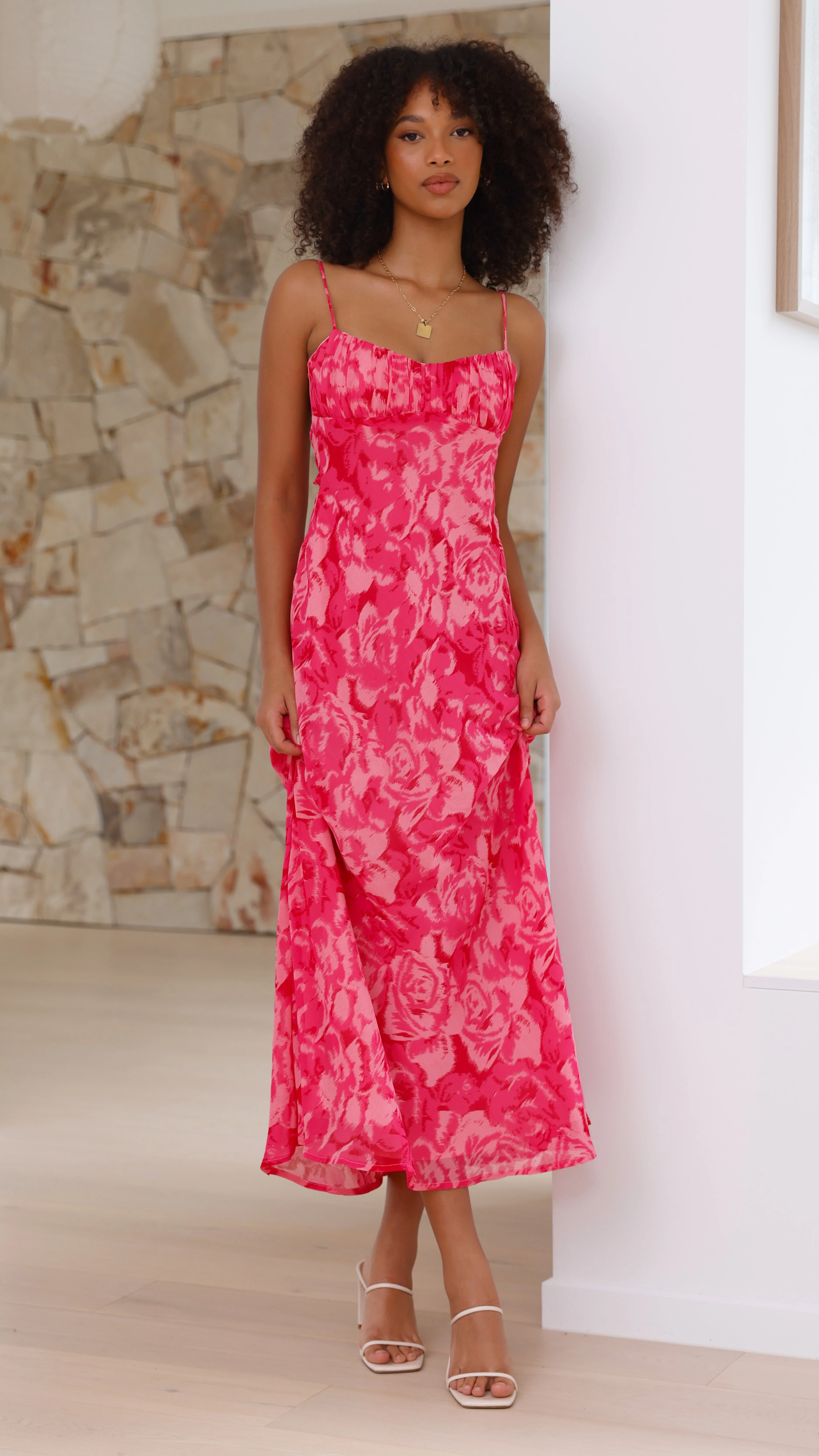 Margie Midi Dress - Pink Floral - luluinthesky