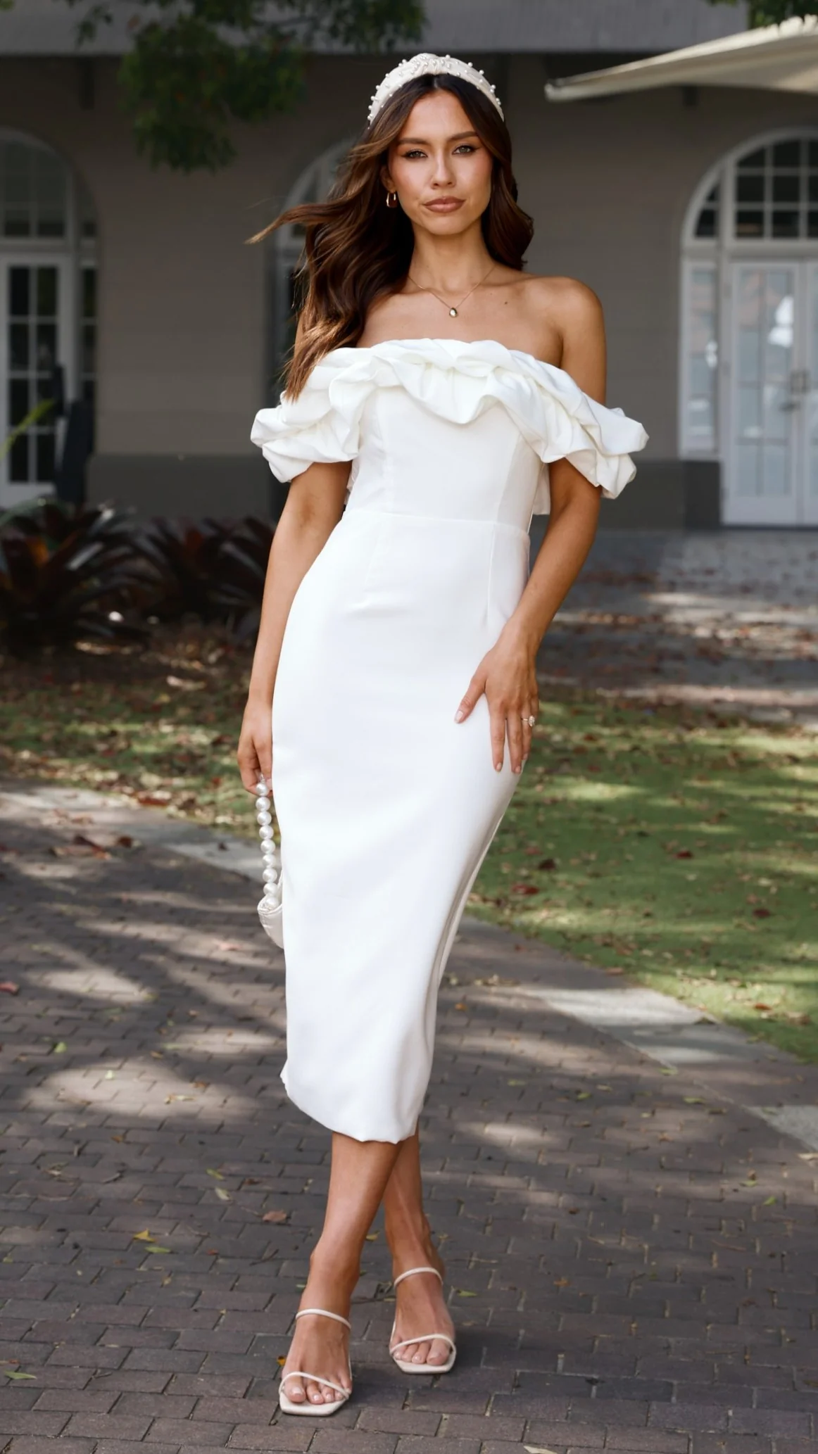 Bernadette Midi Dress - White - luluinthesky