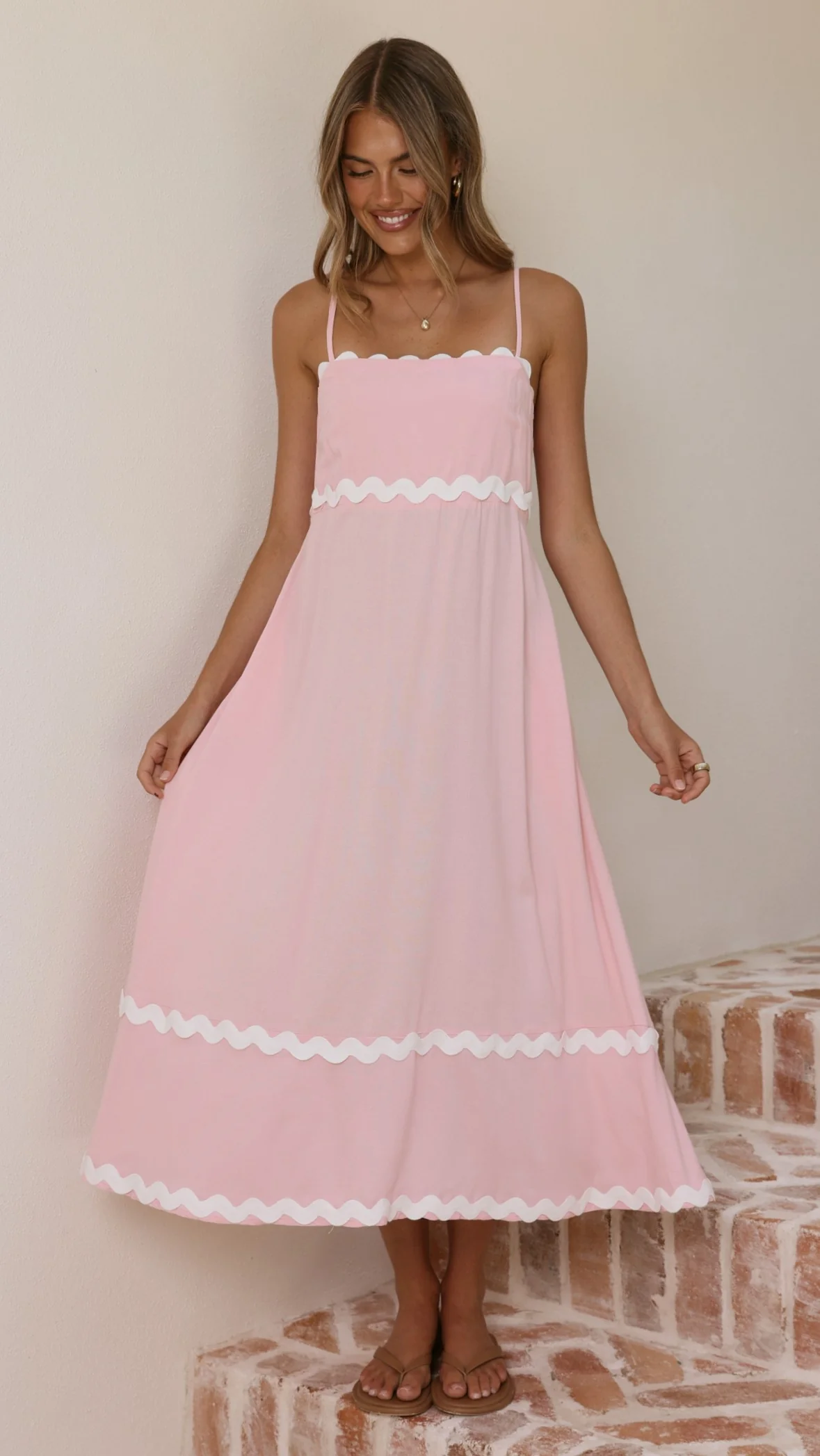 Seraphina Maxi Dress - Pink/White - luluinthesky