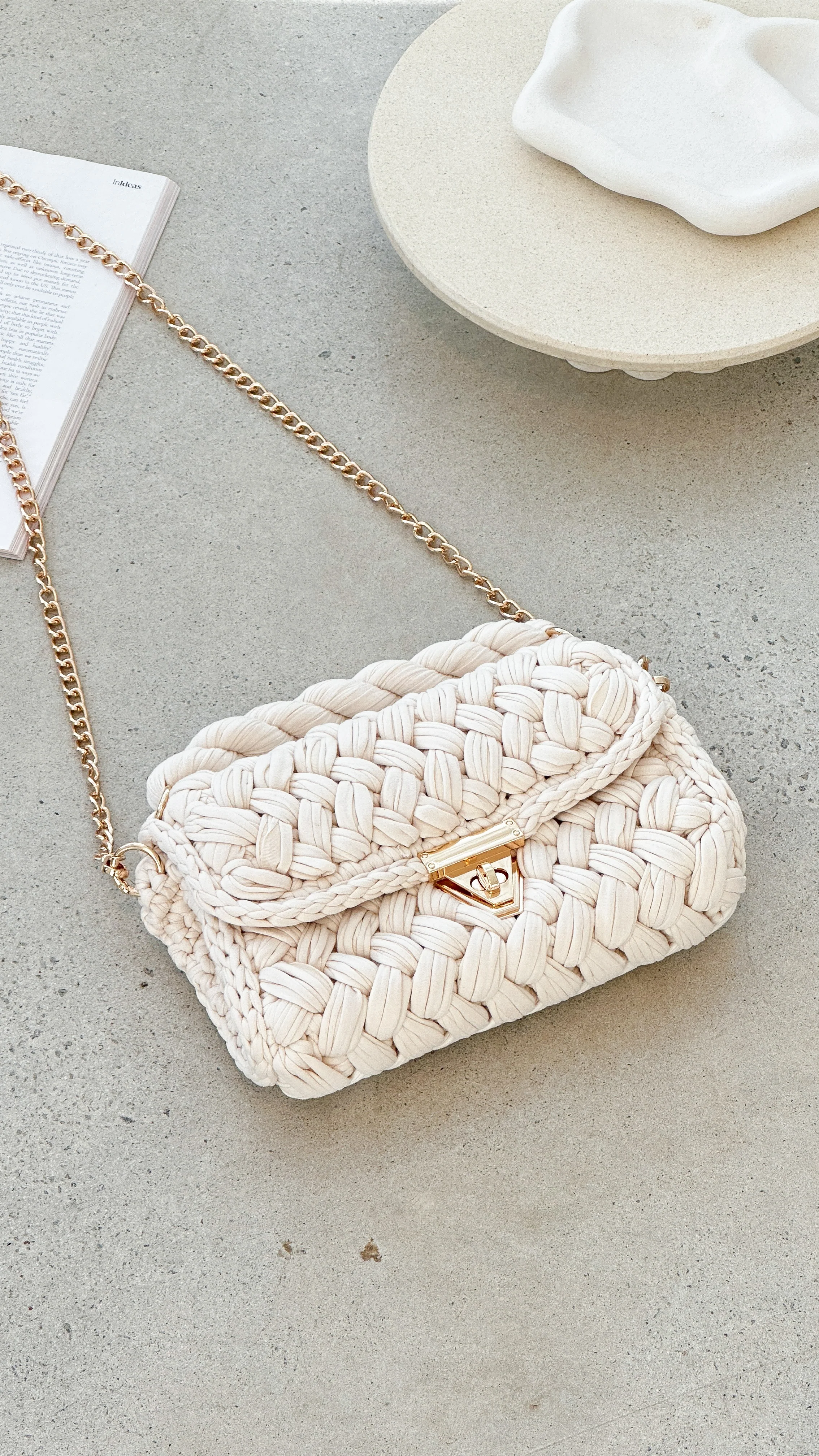 Annabel Chunky Plaited Handbag - Light Cream - luluinthesky