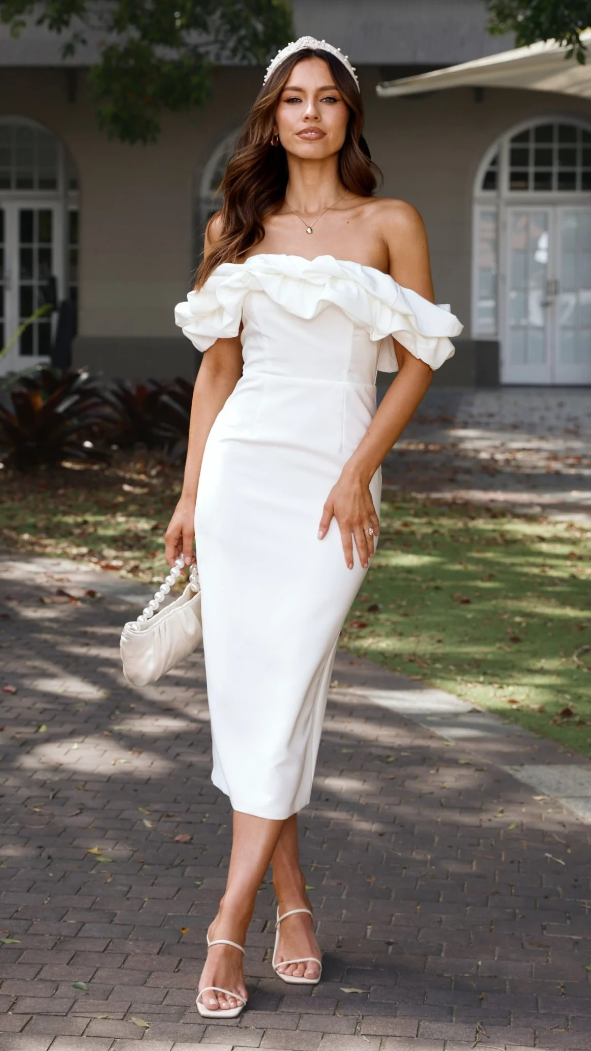 Bernadette Midi Dress - White - luluinthesky