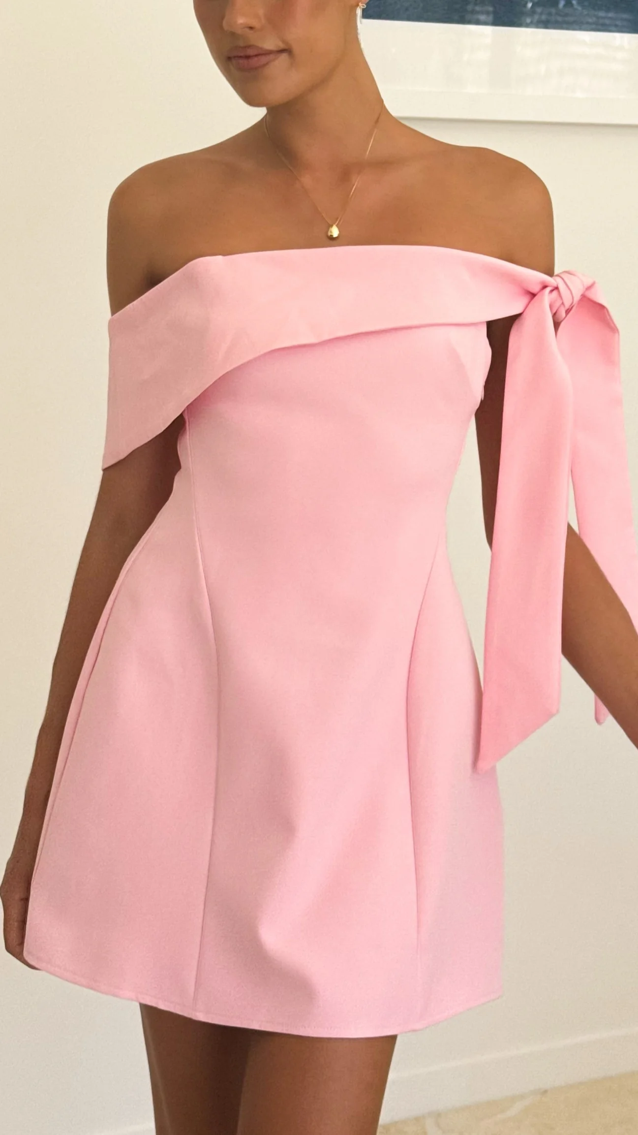 Halen Off Shoulder Mini Dress - Pink - luluinthesky