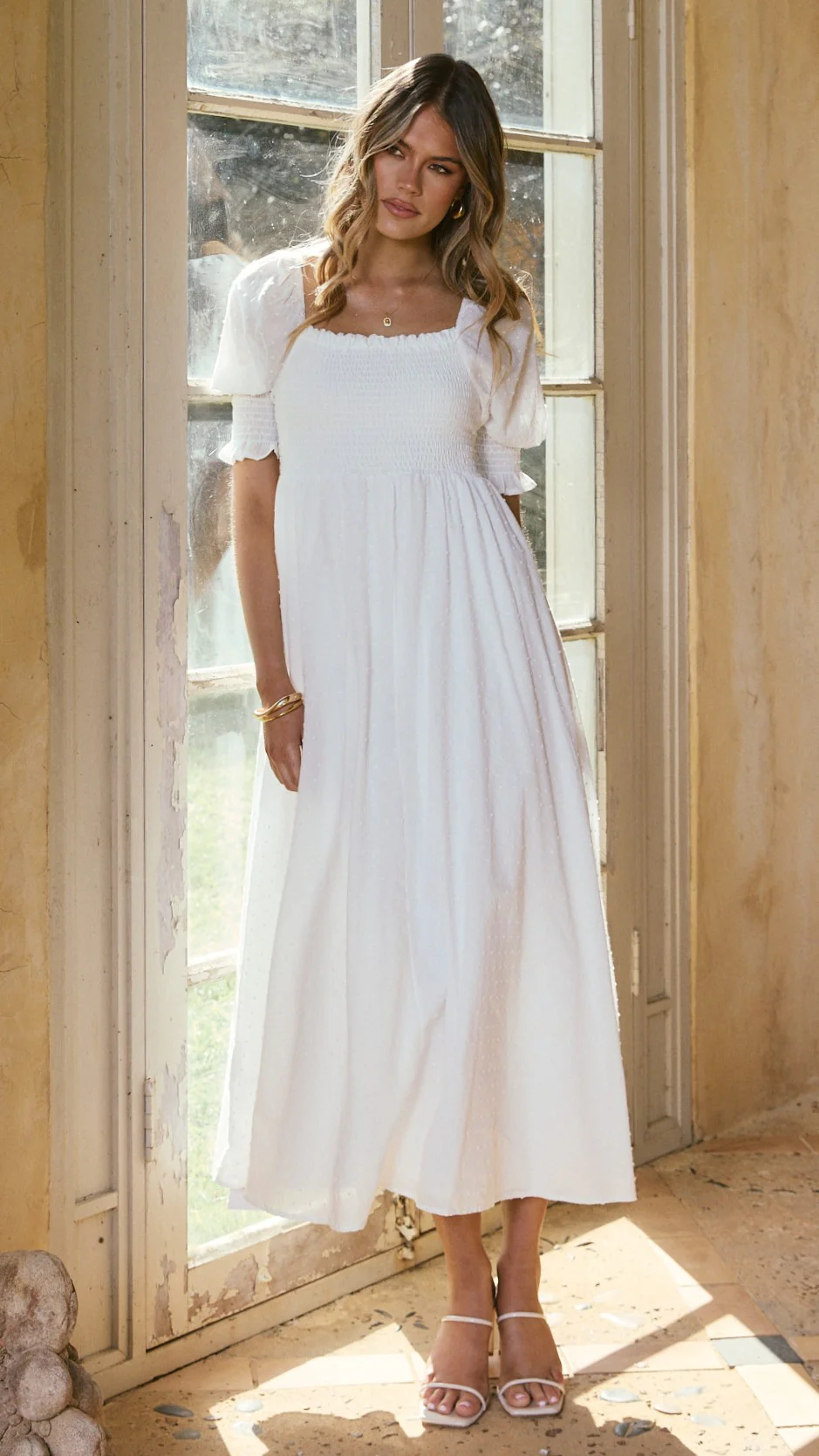 Cierra Midi Dress - White - luluinthesky