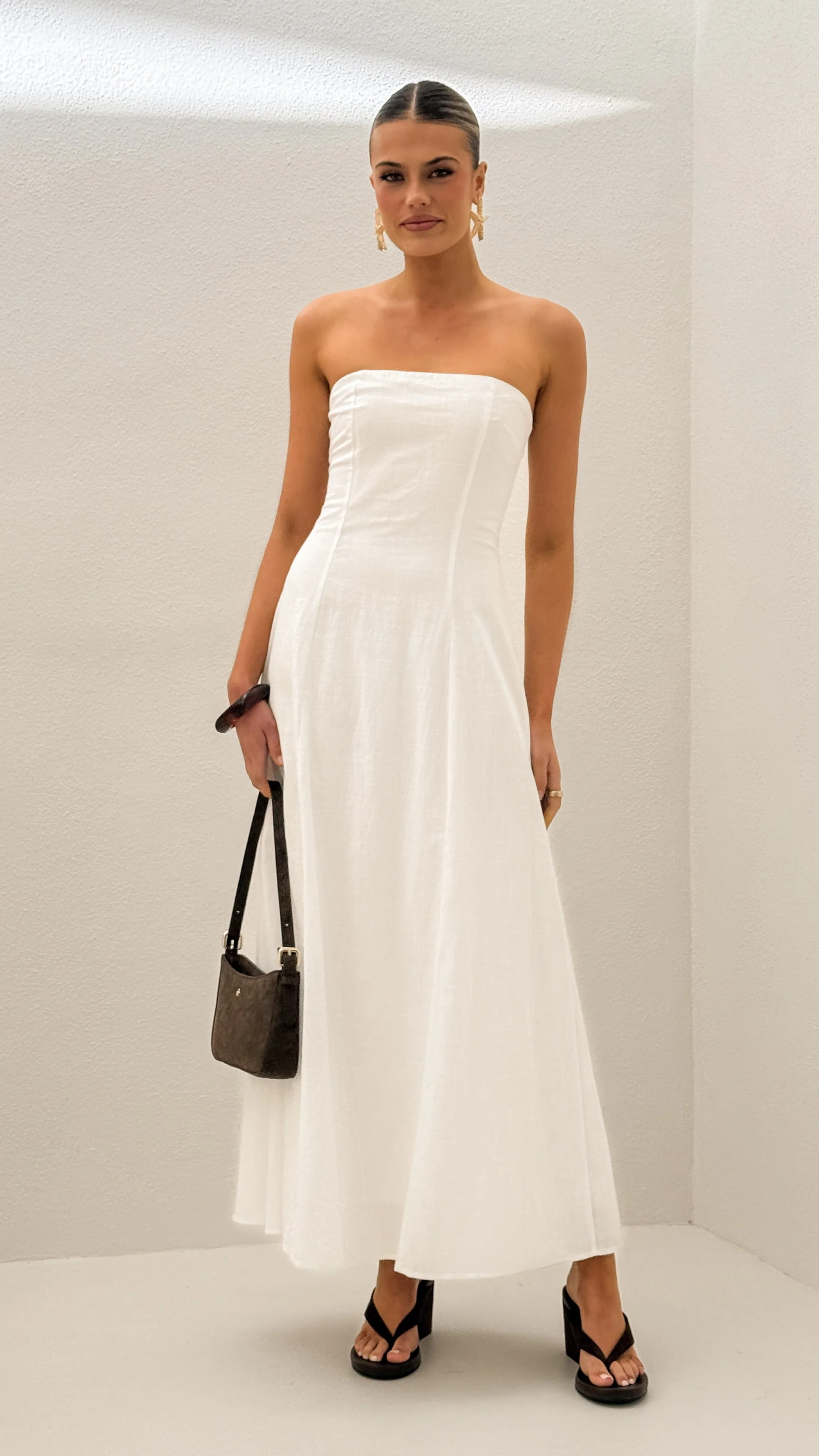 Astrid Strapless Maxi Dress - White - luluinthesky