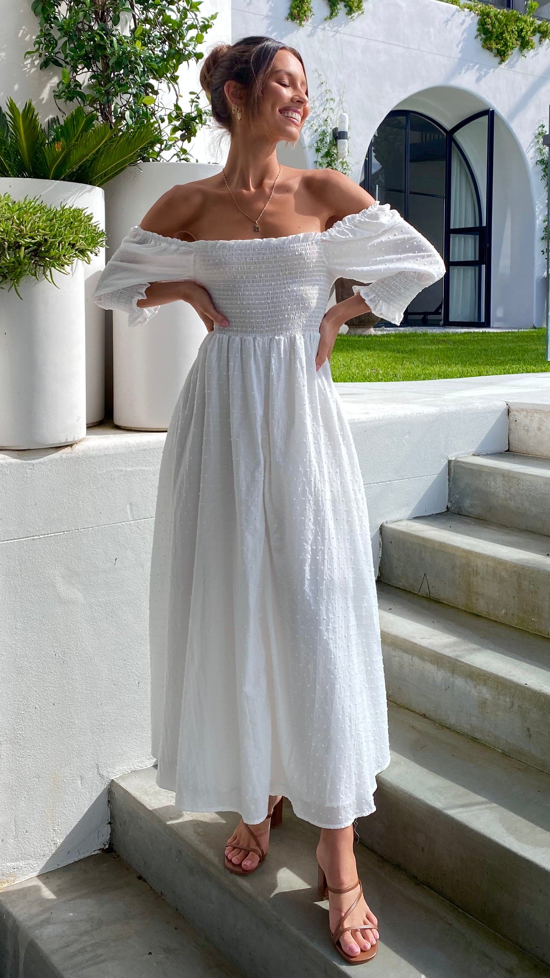 Cierra Midi Dress - White - luluinthesky