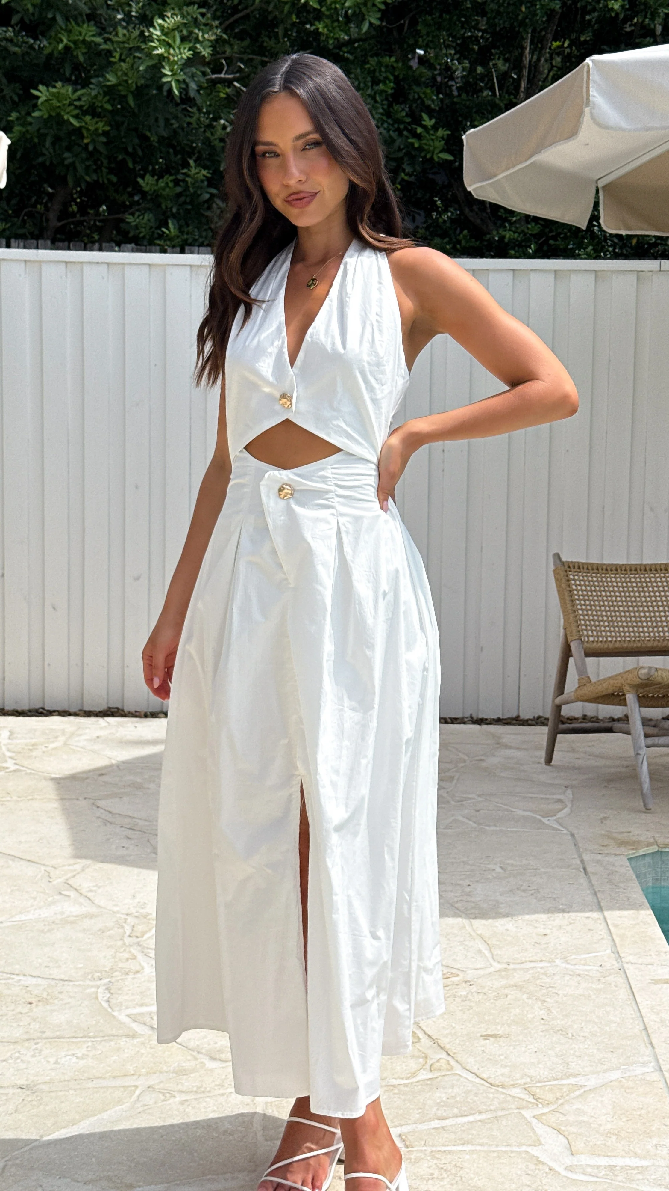 Wesley Halter Neck Maxi Dress - White - luluinthesky
