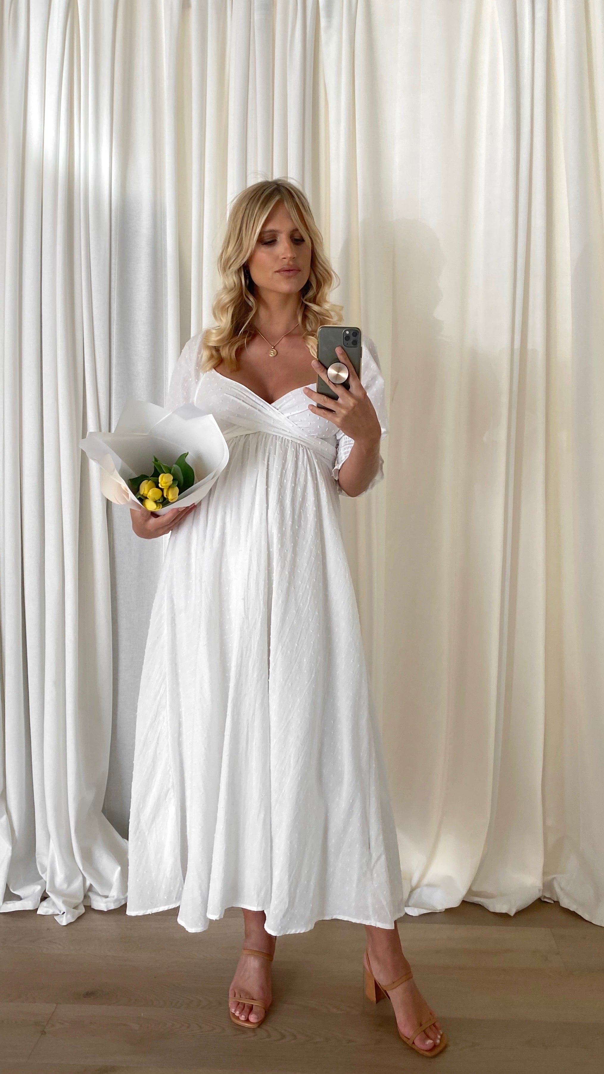 Cierra Midi Dress - White - luluinthesky