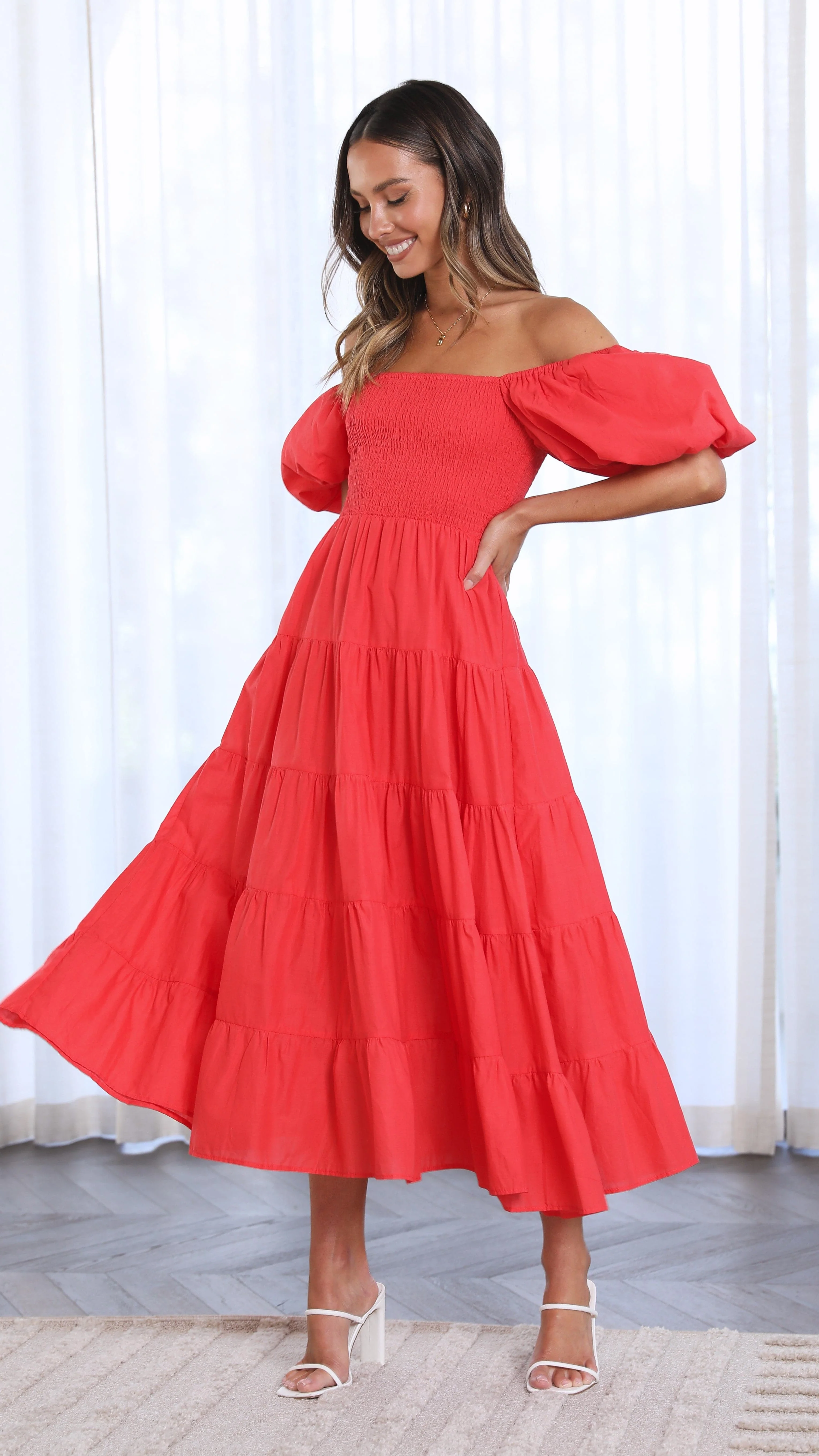Chyna Midi Dress - Red - luluinthesky
