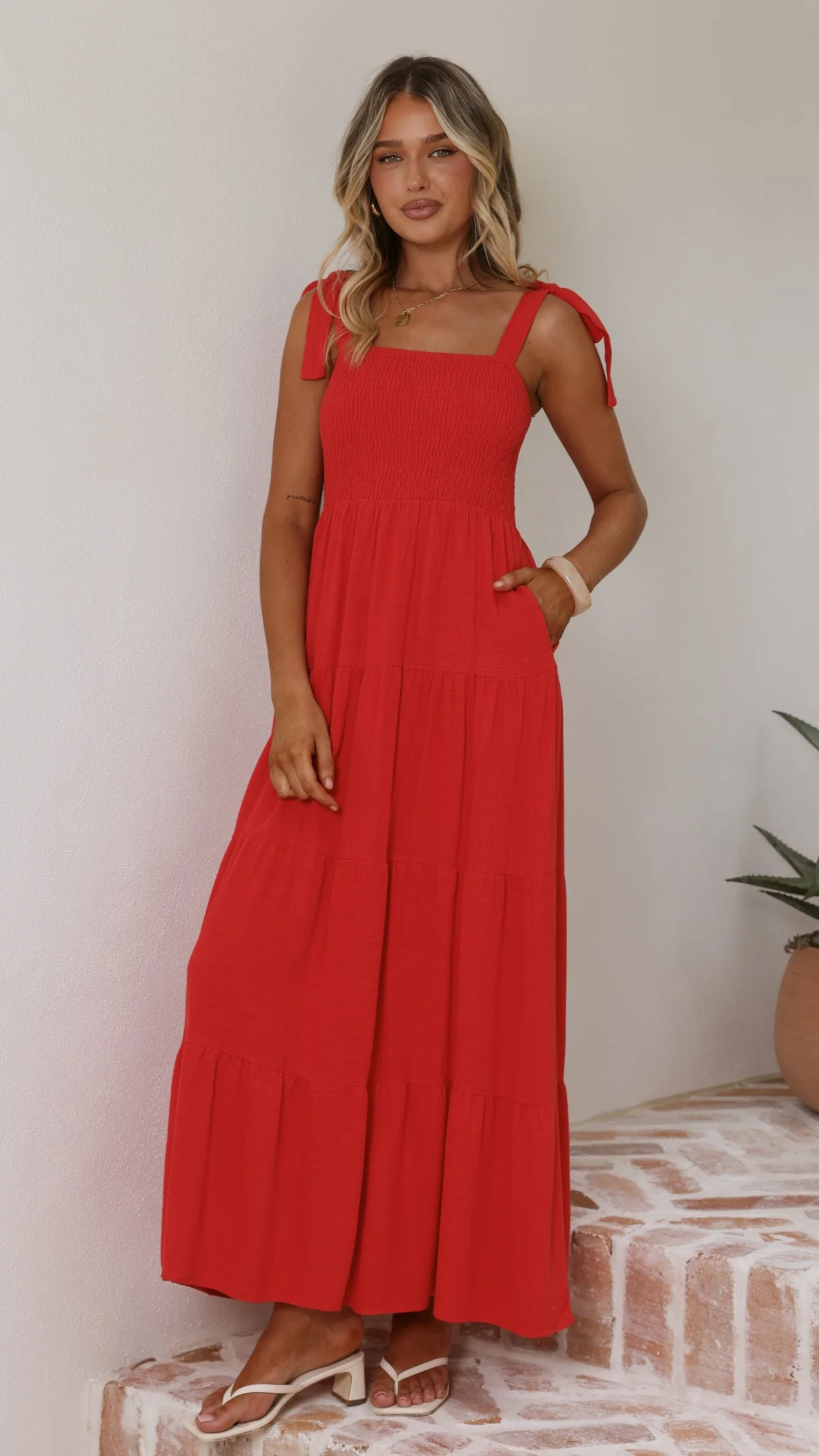 Carlina Tiered Maxi Dress - Red - luluinthesky