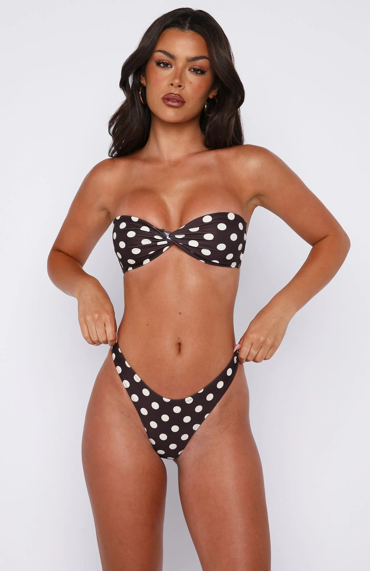 Kaya Bikini Top Choc/Cream Polka Dot - luluinthesky
