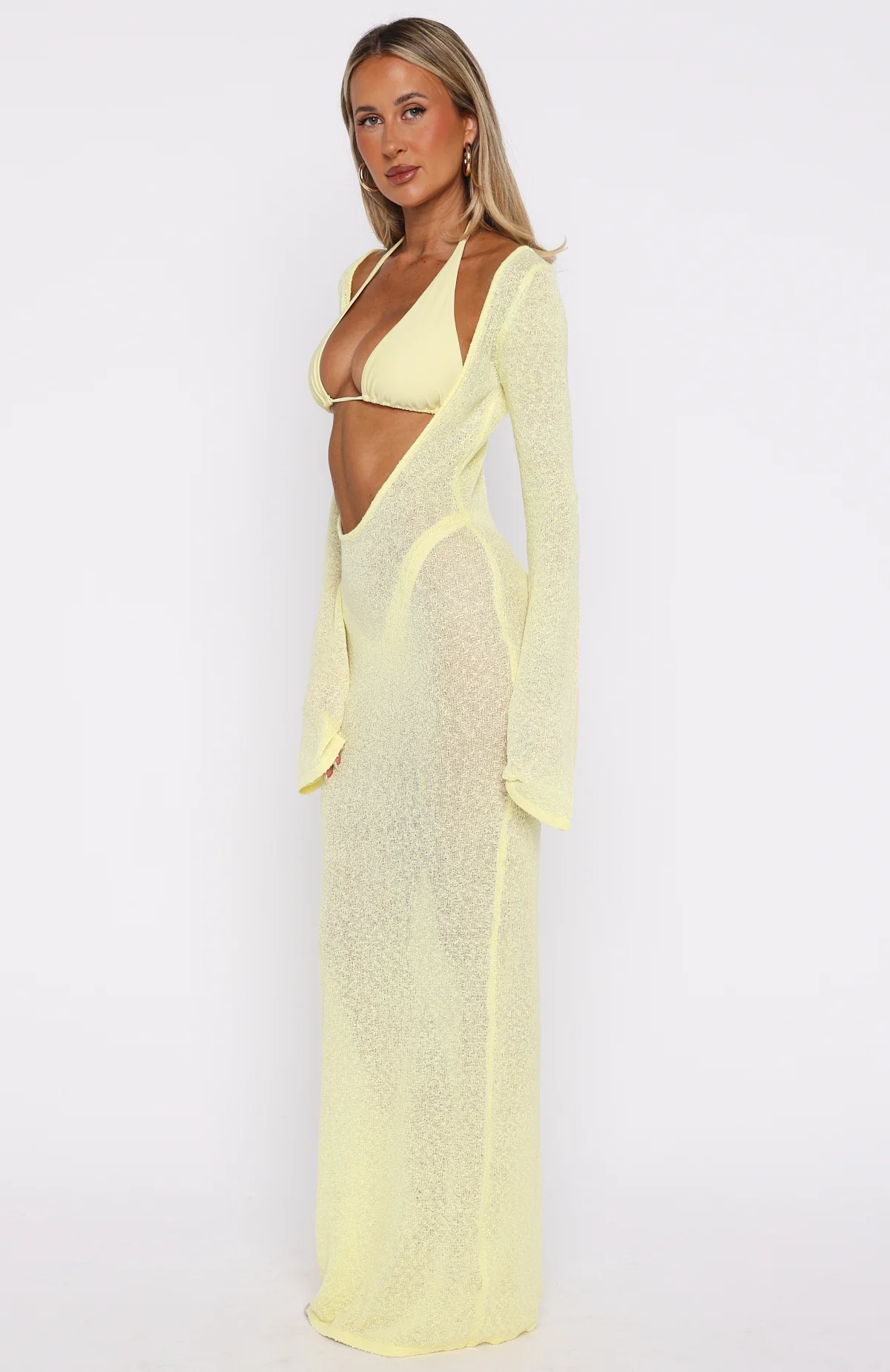 Malta Mermaids Long Sleeve Maxi Dress Lemon - luluinthesky