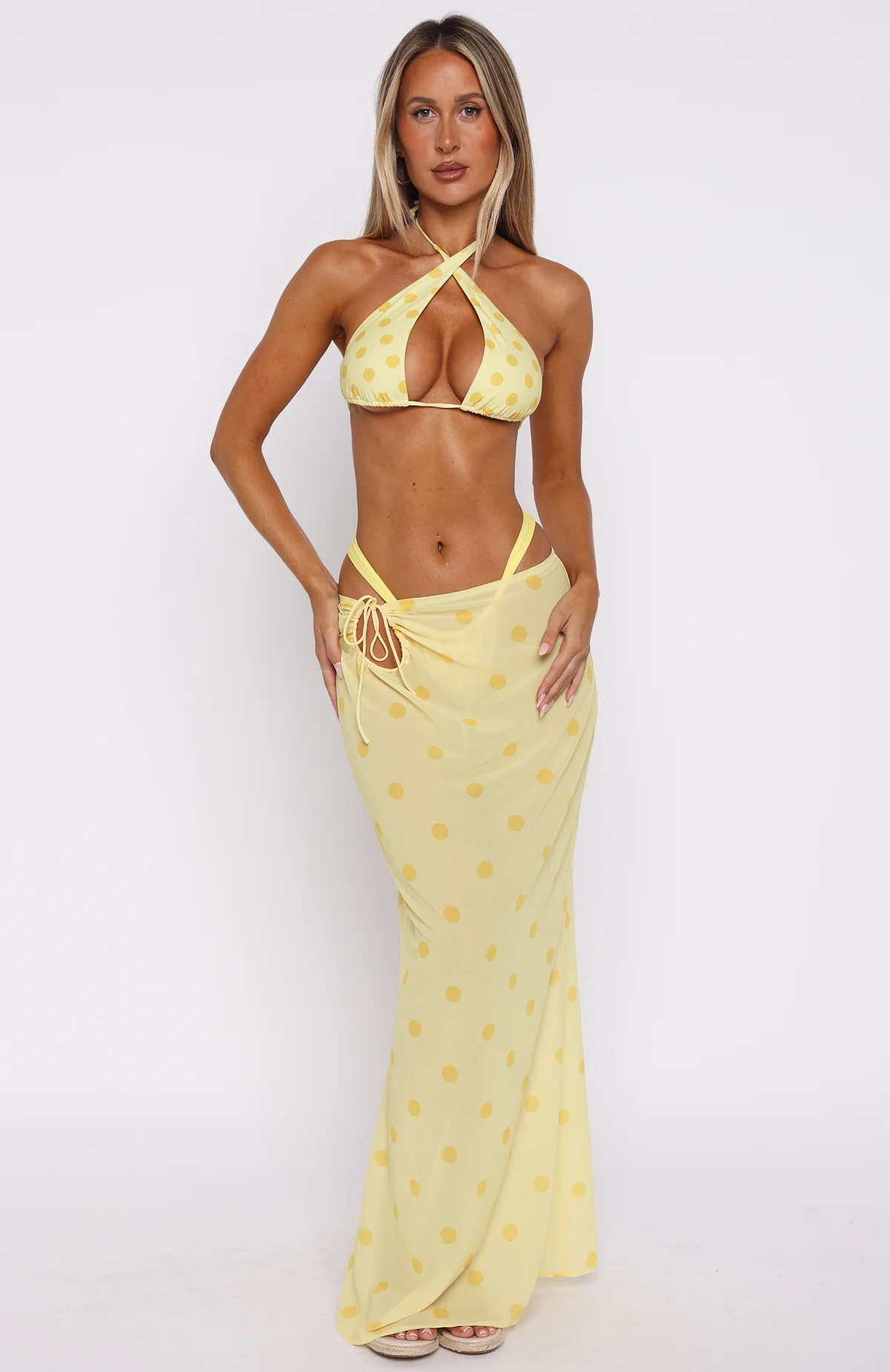 Crowd Pleaser Maxi Skirt Lemon Polka Dot - luluinthesky