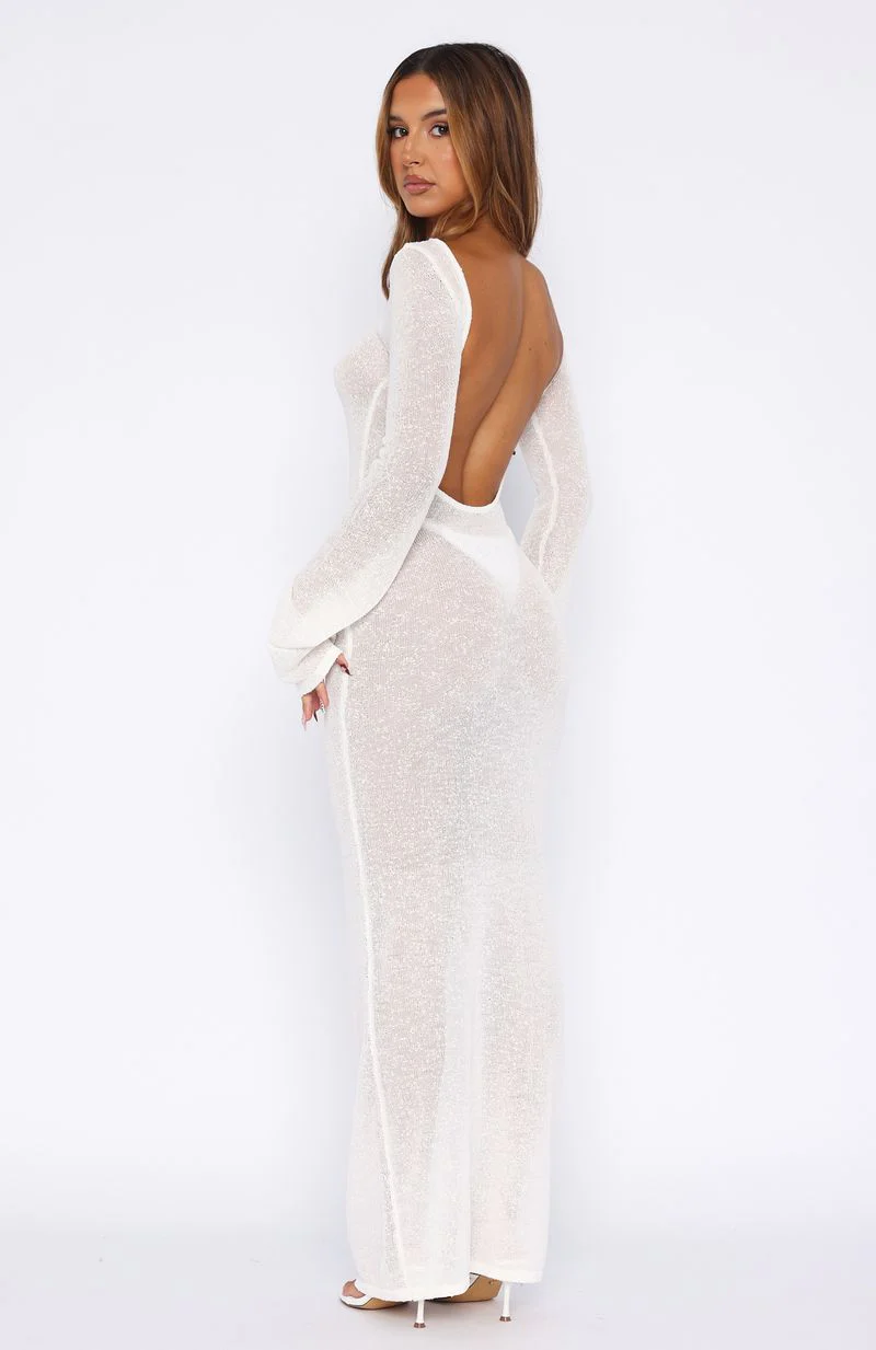 Malta Mermaids Long Sleeve Maxi Dress White - luluinthesky