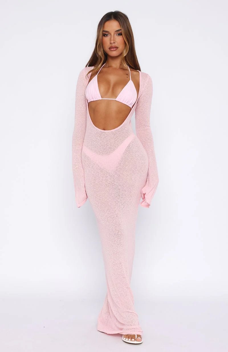Malta Mermaids Long Sleeve Maxi Dress Blush Pink - luluinthesky