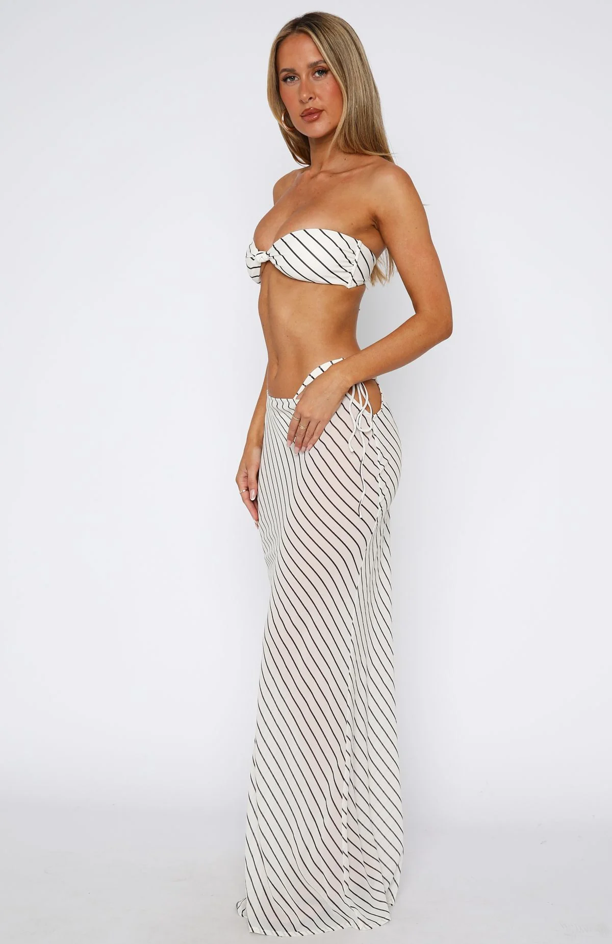 Luminous Maxi Skirt Cream/Choc Stripe - luluinthesky