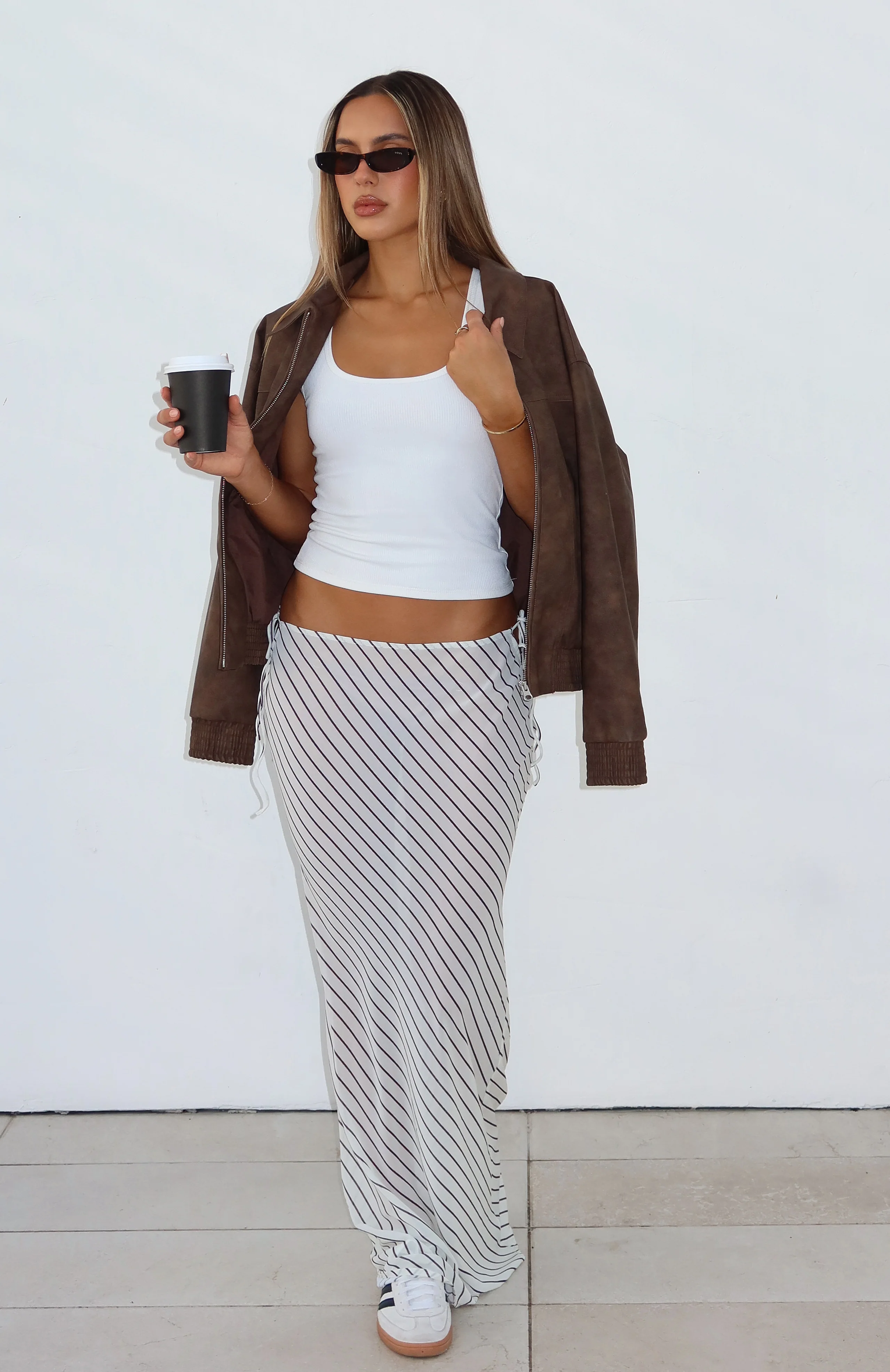 Luminous Maxi Skirt Cream/Choc Stripe - luluinthesky