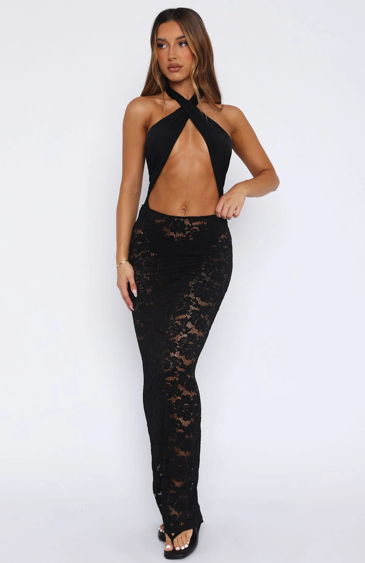 Take Time Lace Maxi Skirt Black - luluinthesky