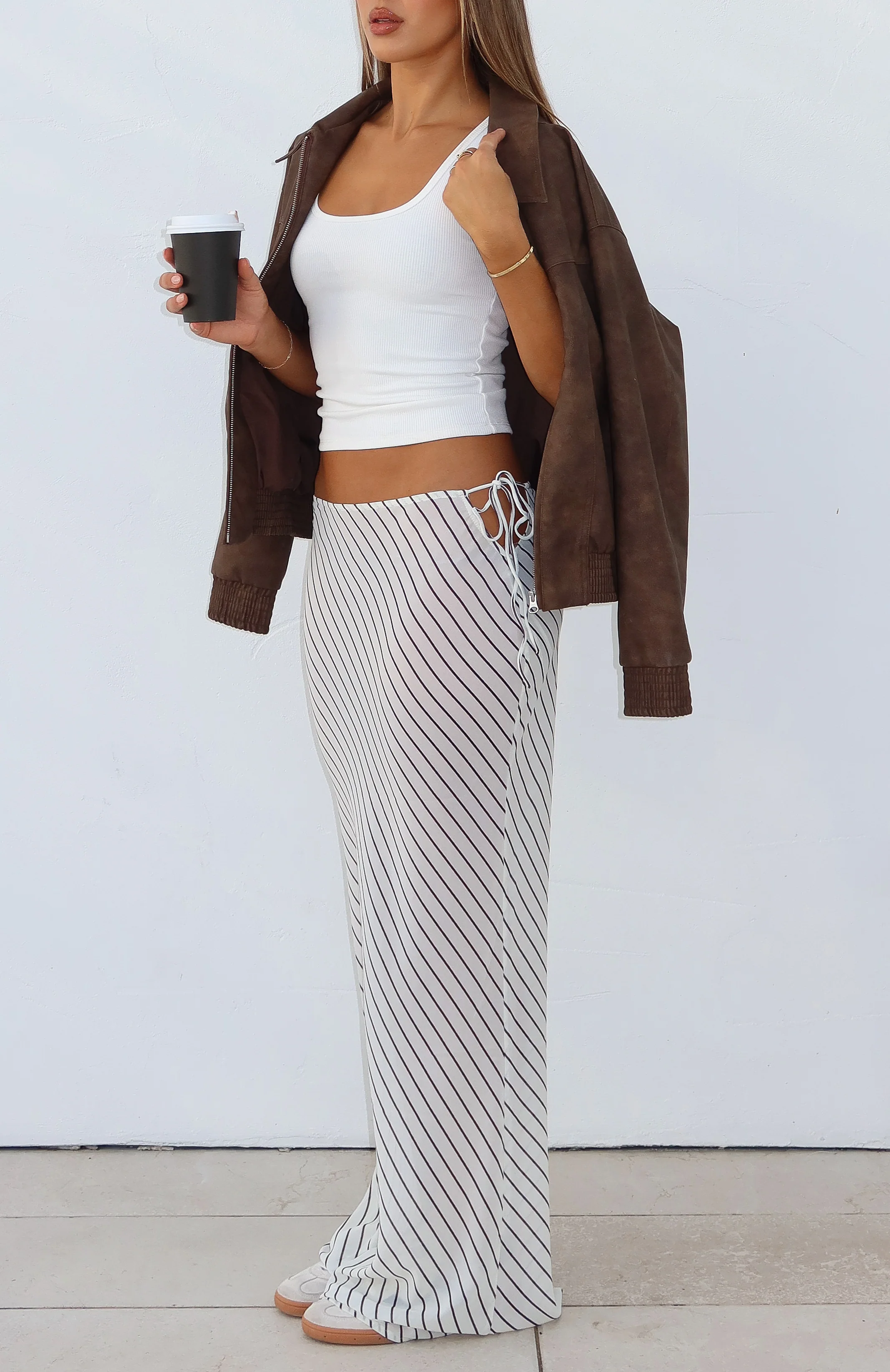 Luminous Maxi Skirt Cream/Choc Stripe - luluinthesky