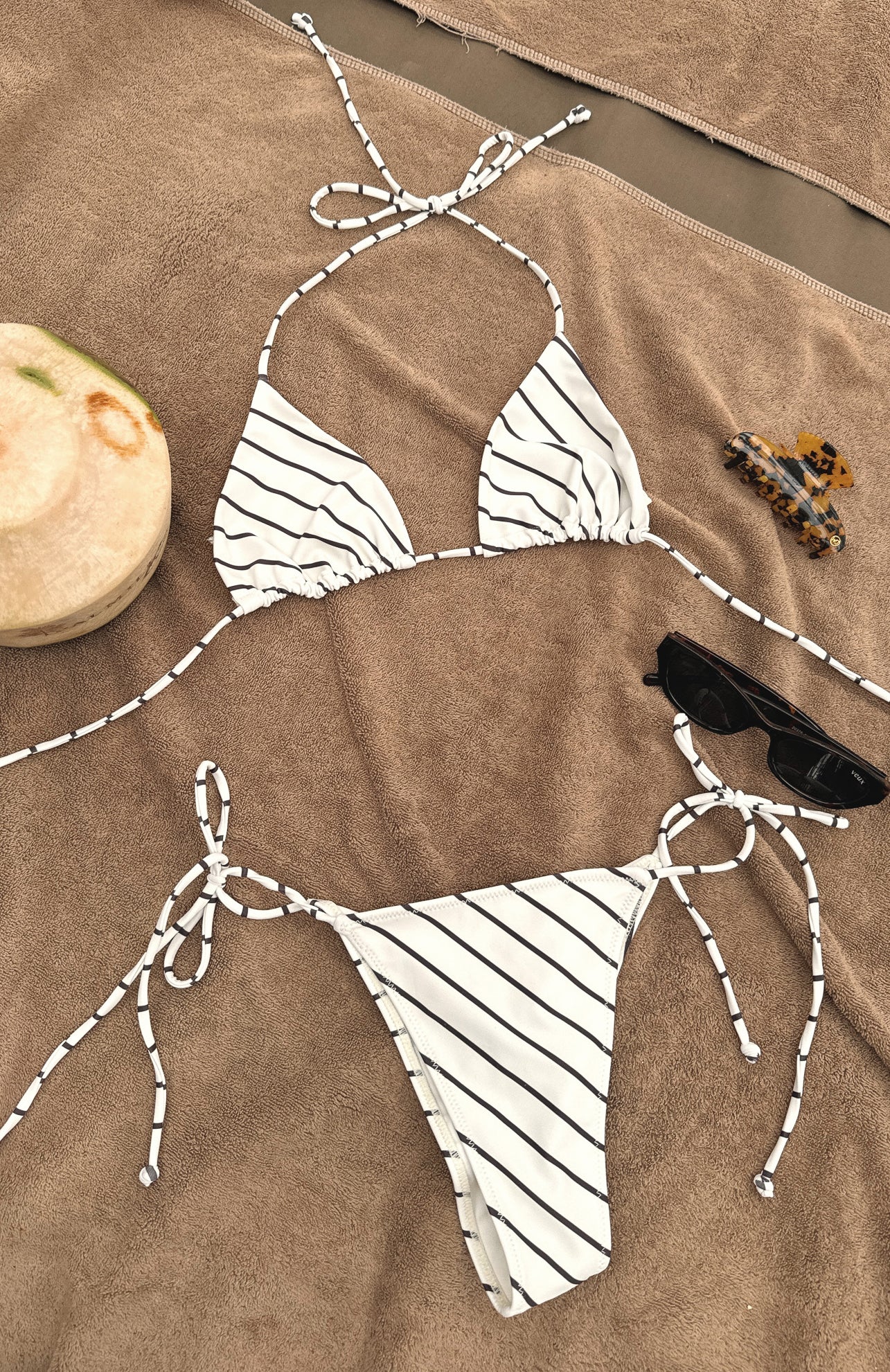 Golden Hour Bikini Top Cream/Choc Stripe - luluinthesky