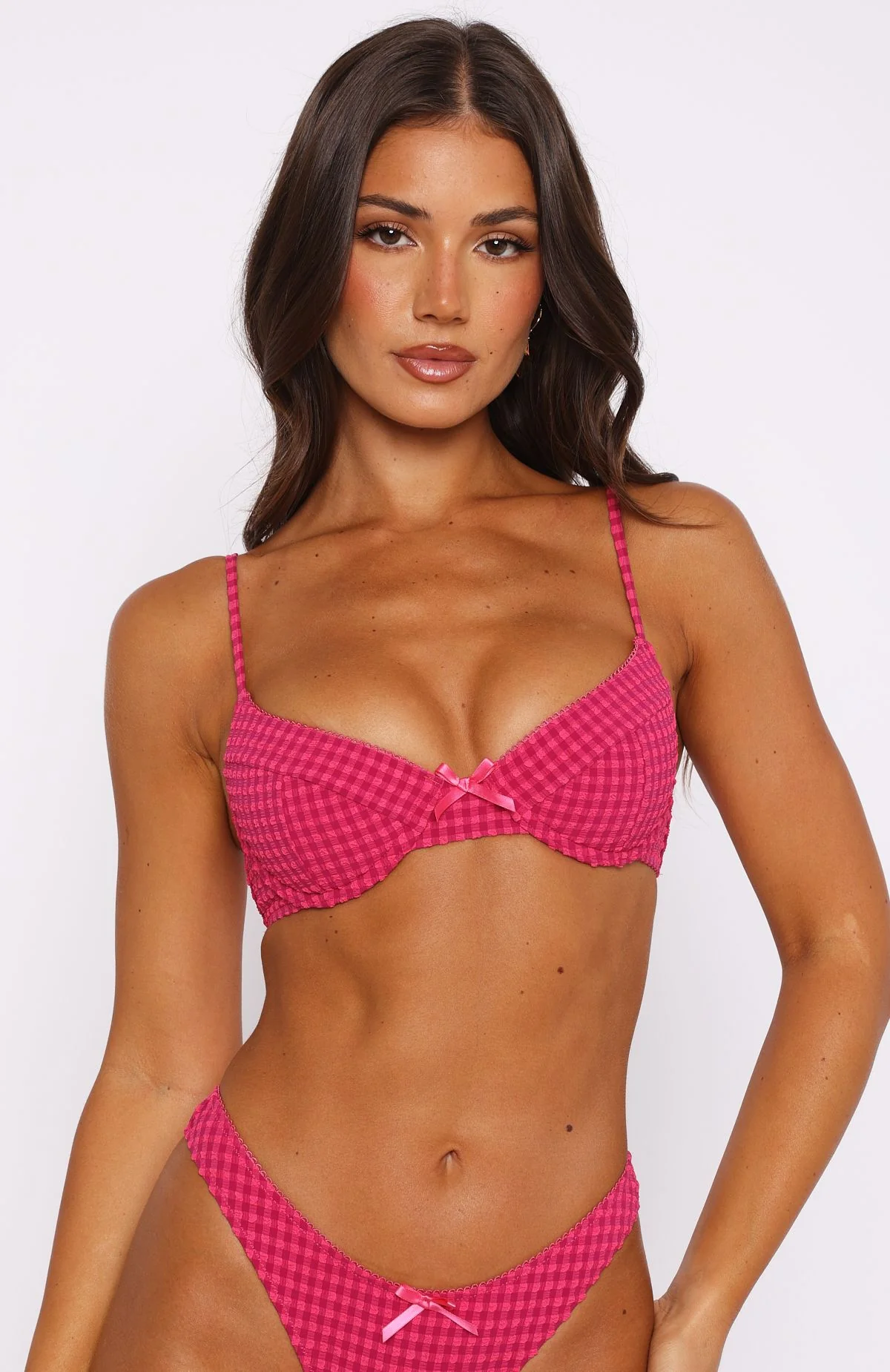 Beachside Bikini Top Fuchsia Gingham - luluinthesky