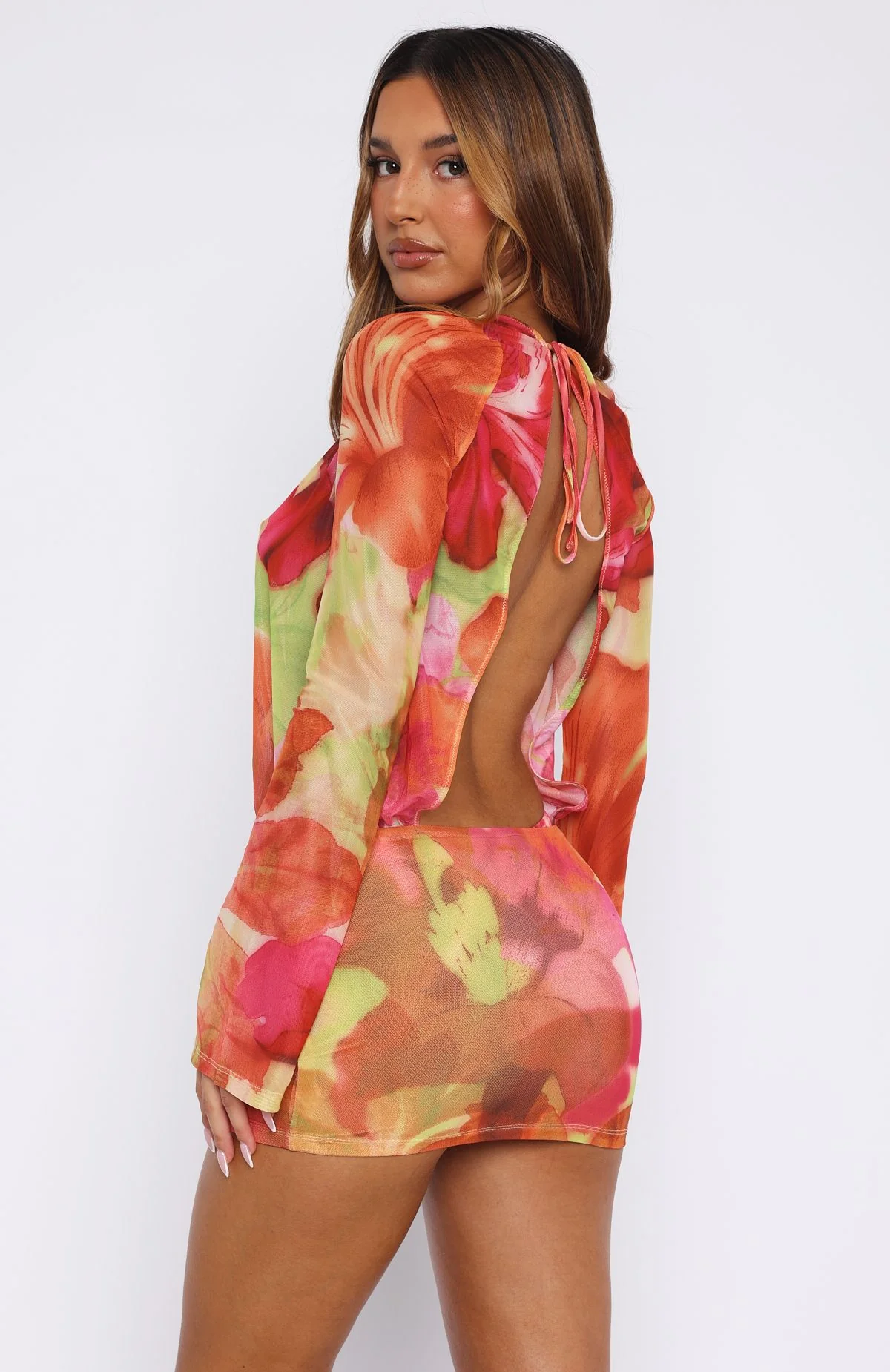 New Rules Long Sleeve Mini Dress Tropical Bloom - luluinthesky