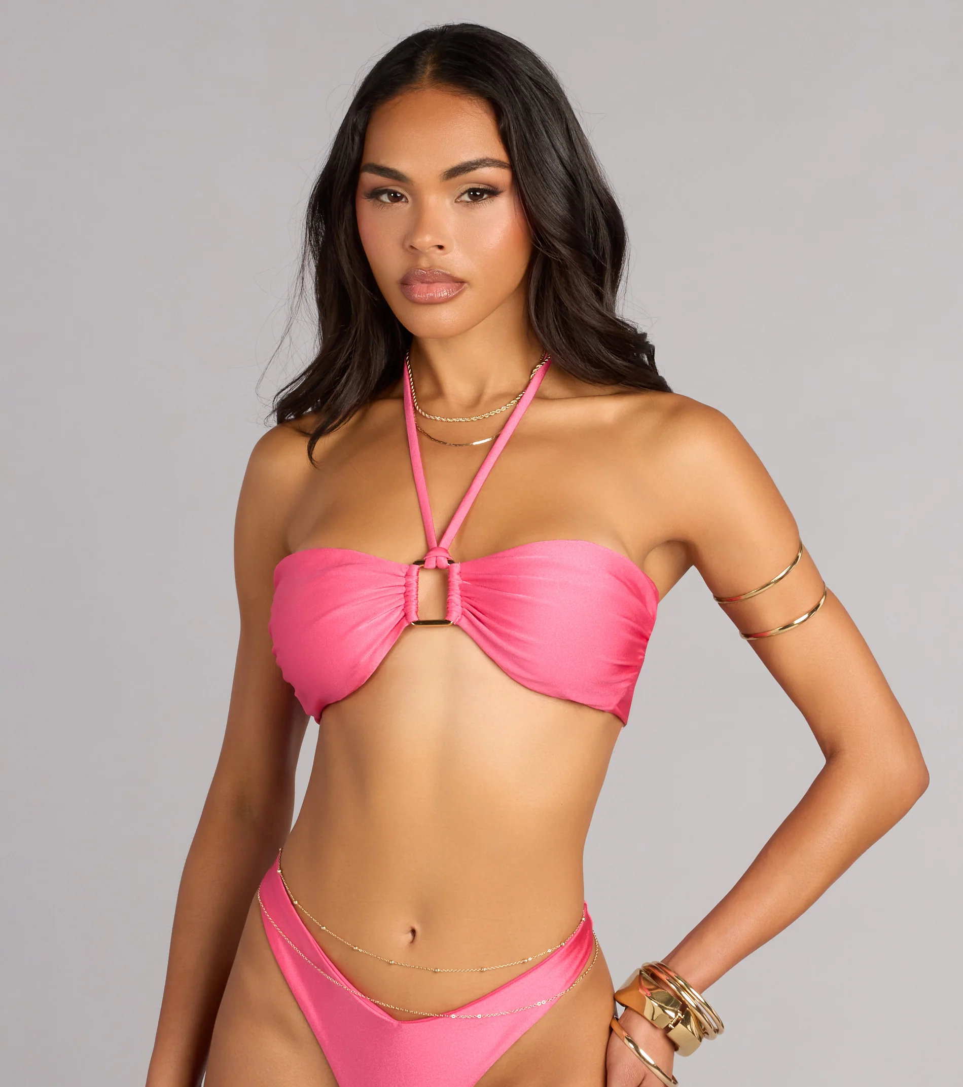 Poolside Proof Hoop Detail Bandeau Bikini Top - luluinthesky